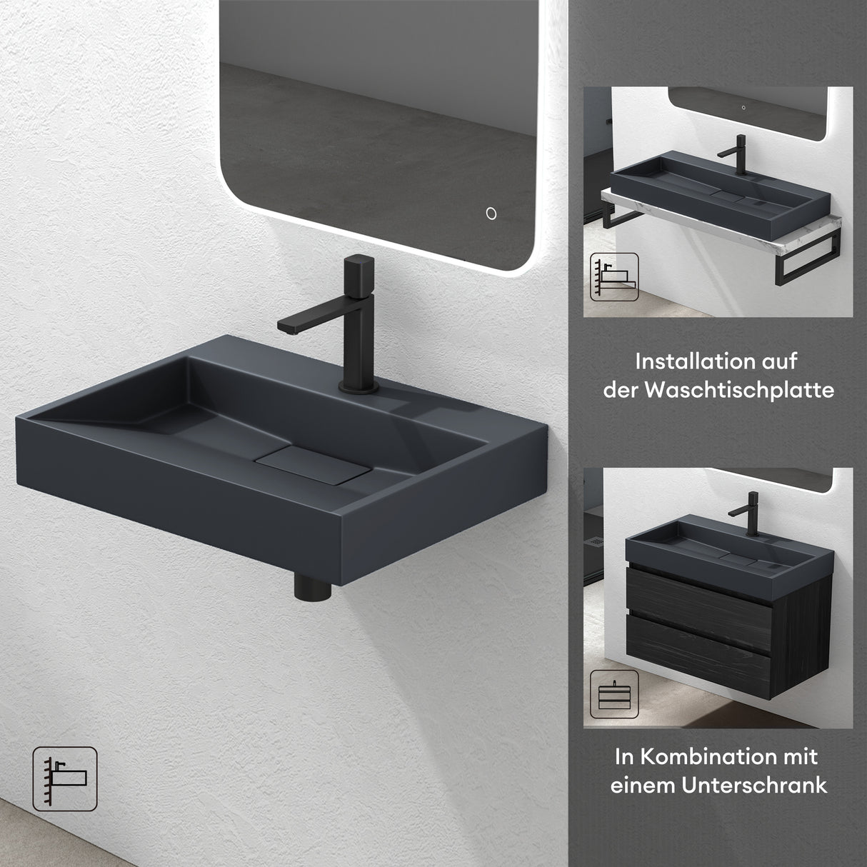Lavabo Glasvilla Col19 Mineralguss moderno con válvula incluida