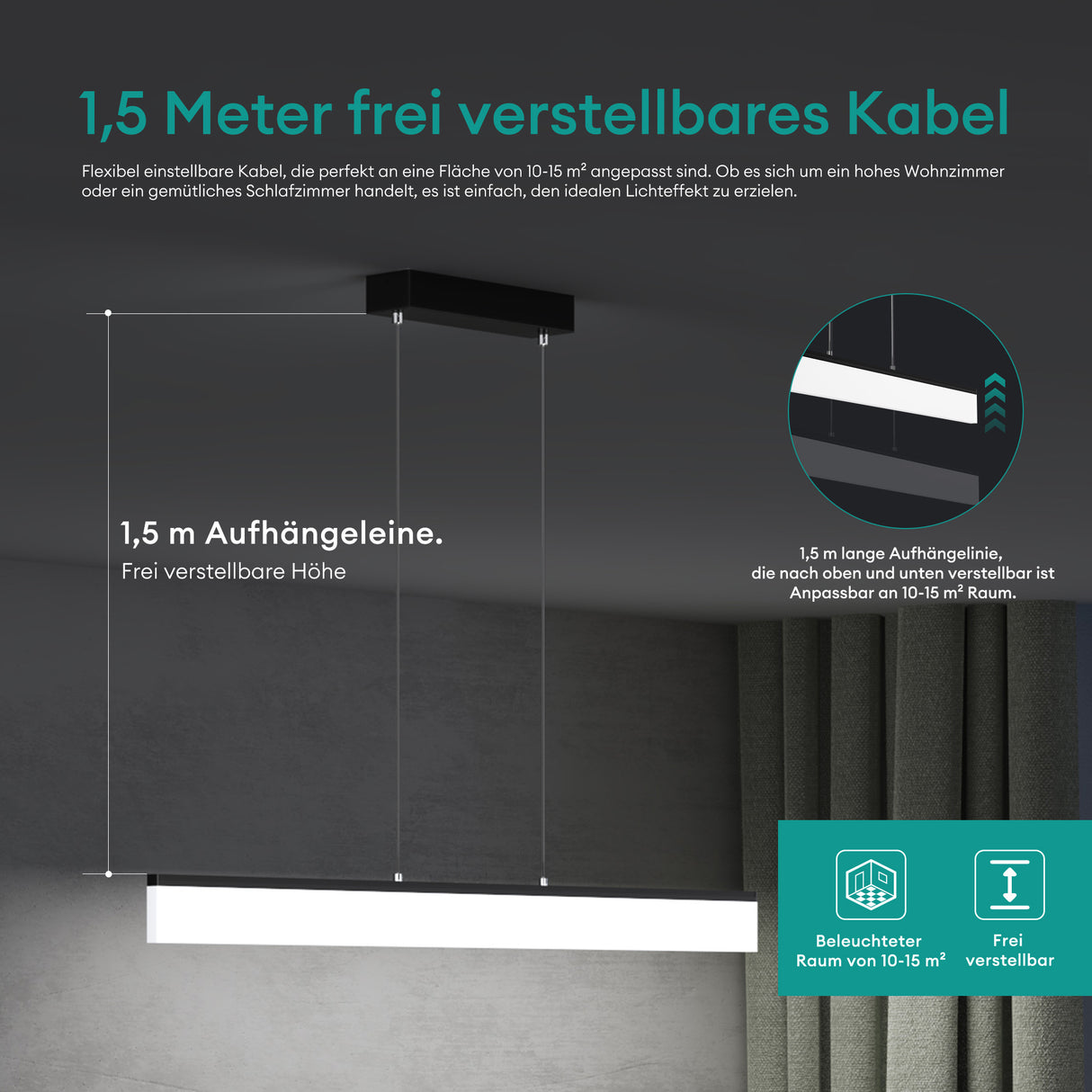 glasvilla Lampadario a Sospensione con Cavo Regolabile Lampada da Soffitto a Sospensione LED Dimmerabile con Telecomando per Sala da Pranzo, Camera da Letto e Soggiorno