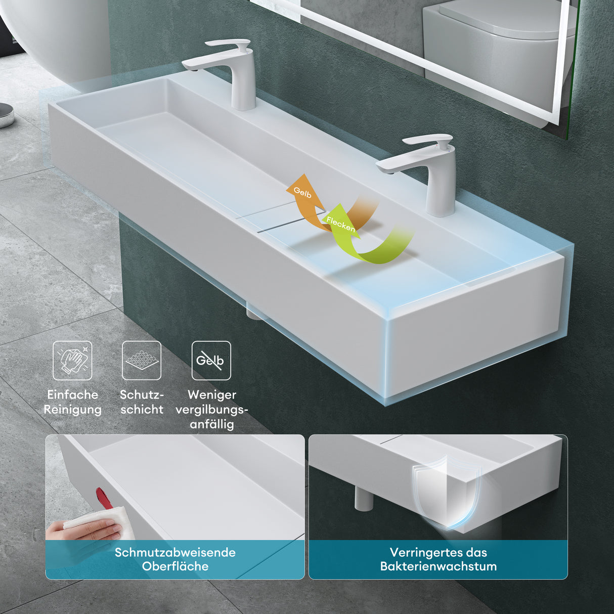 Lavabo Glasvilla Col6028 – Mineralguss con orificio para grifo, diseño y funcionalidad superior