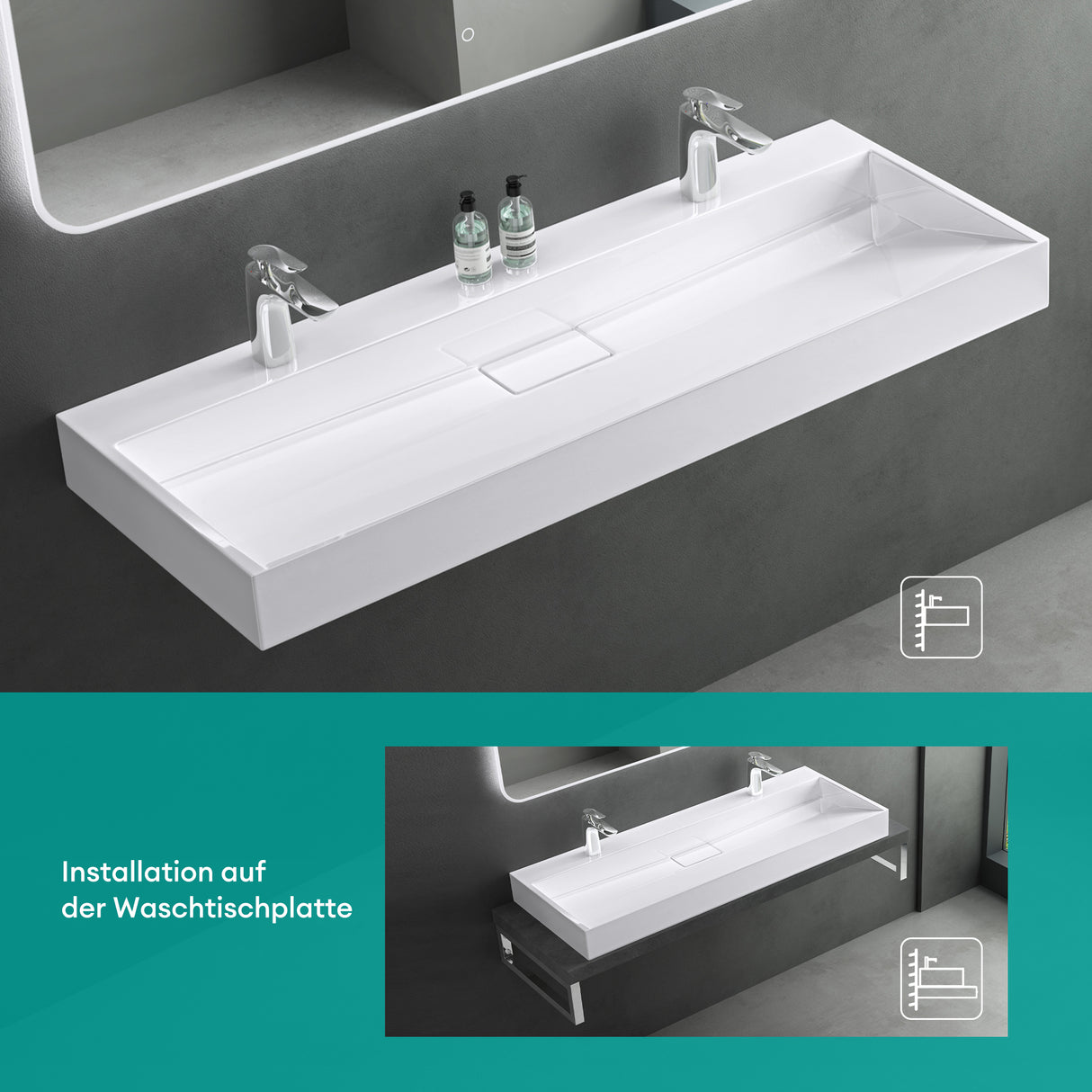 Lavabo Glasvilla Col19 Mineralguss moderno con válvula incluida