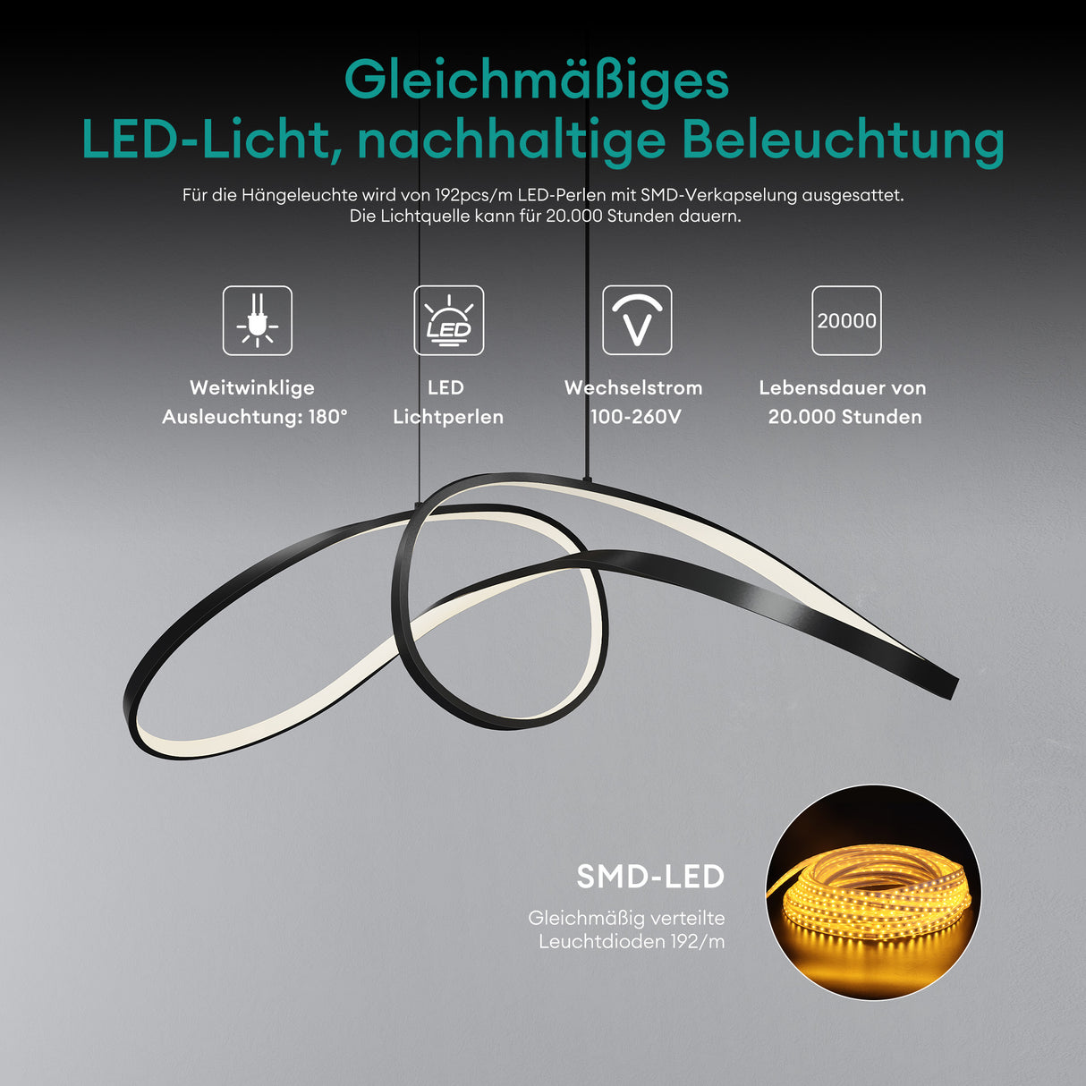 glasvilla Pendelleuchte LED Hängelampe Verstellbares Kabel Hängeleuchte für Esszimmer Wohnzimmer Schlafzimmer