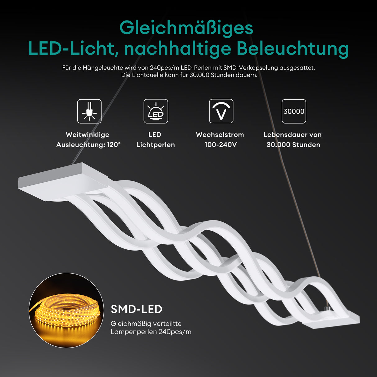 glasvilla Lampadario a Sospensione con Cavo Regolabile Lampada da Soffitto a Sospensione LED Dimmerabile con Telecomando per Sala da Pranzo, Camera da Letto e Soggiorno