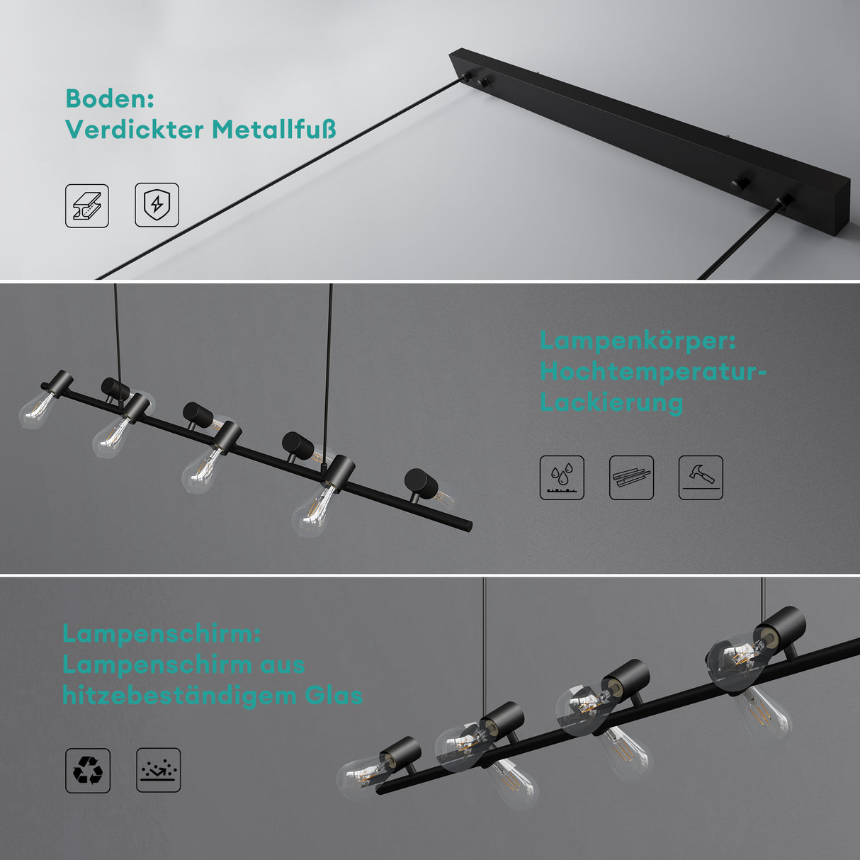 glasvilla Pendelleuchte LED Hängelampe Verstellbares Kabel Hängeleuchte für Esszimmer Wohnzimmer Schlafzimmer