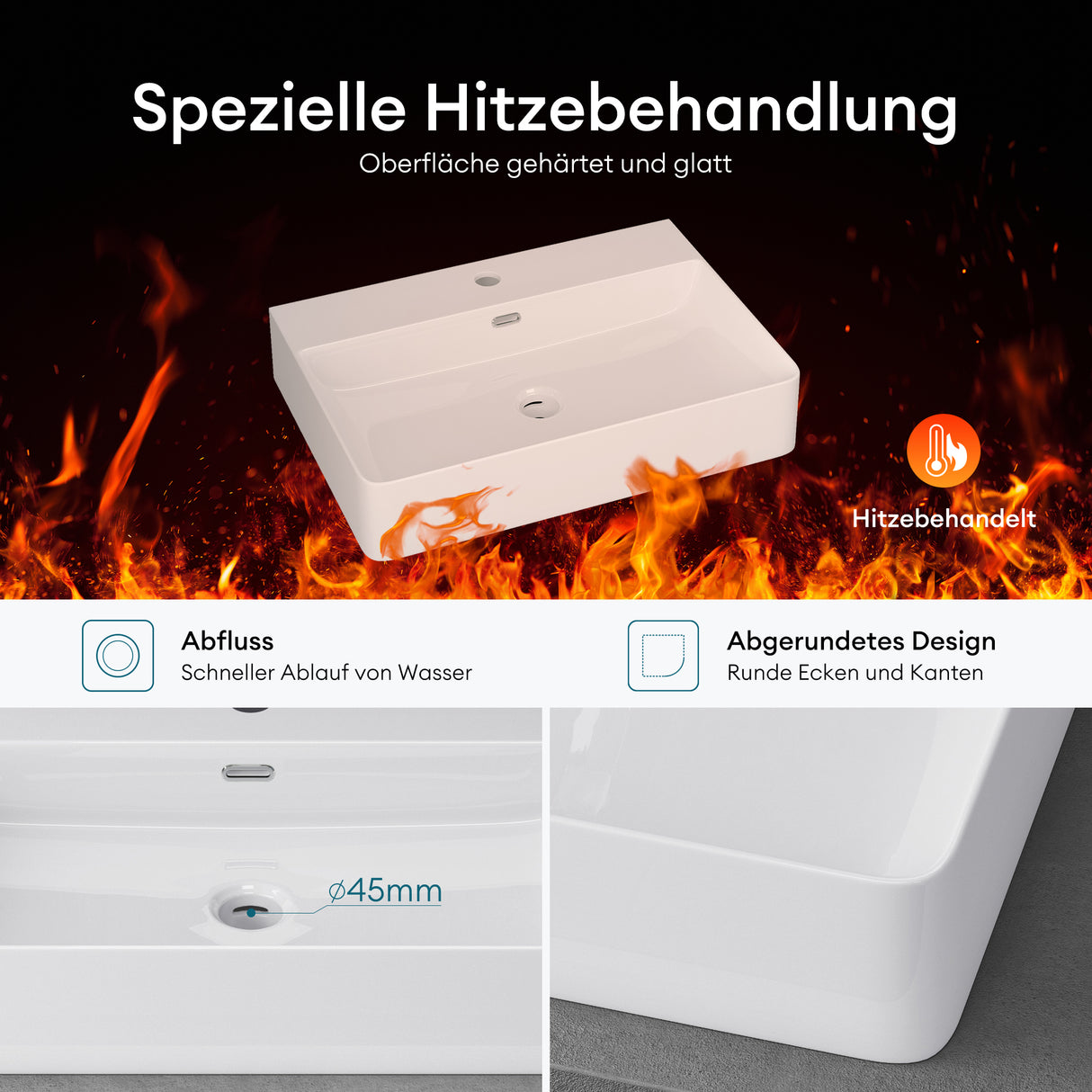 lavabo da appoggio Glasvilla, lavabo in ceramica Meissen201 con rivestimento nano