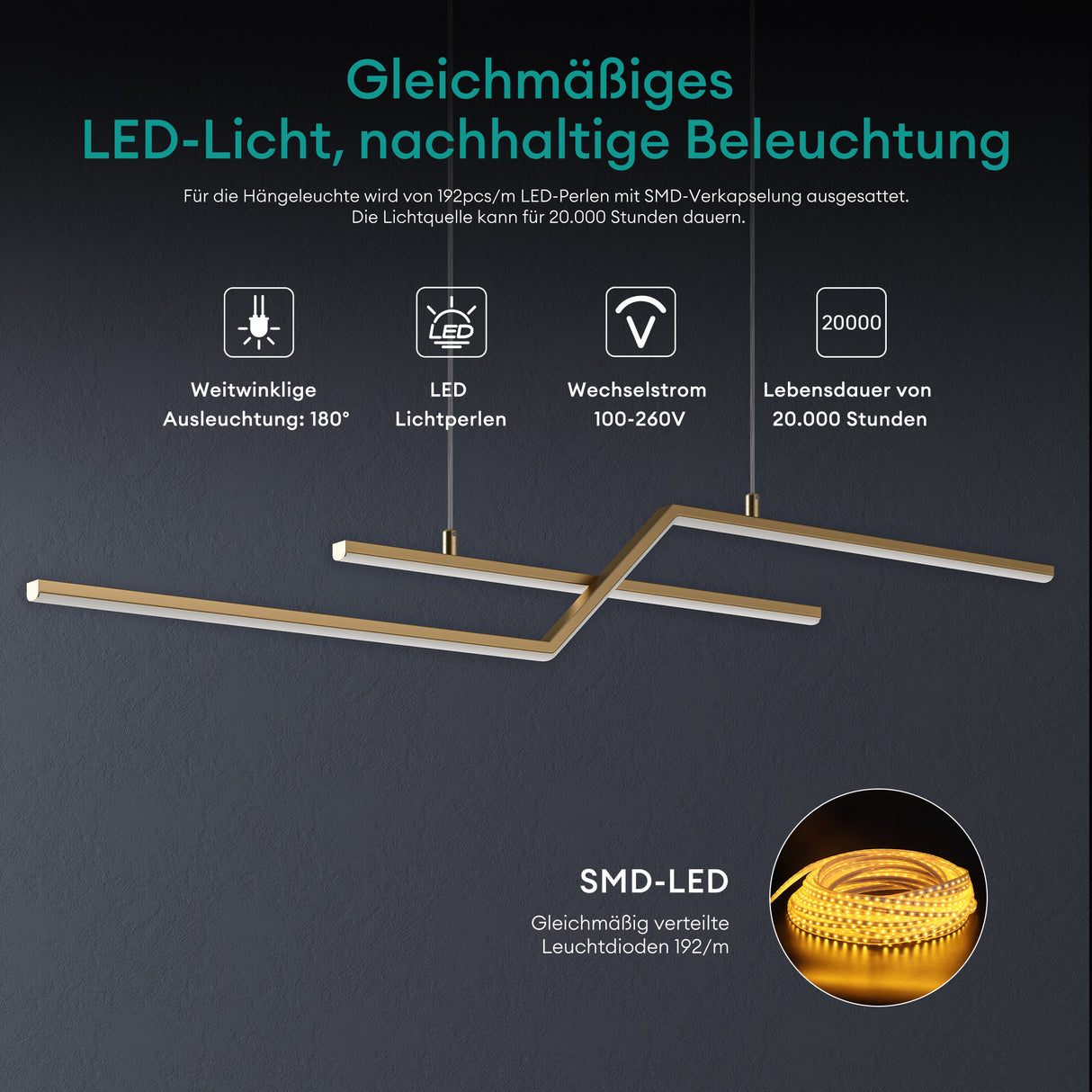glasvilla Pendelleuchte LED Hängelampe Verstellbares Kabel Hängeleuchte für Esszimmer Wohnzimmer Schlafzimmer