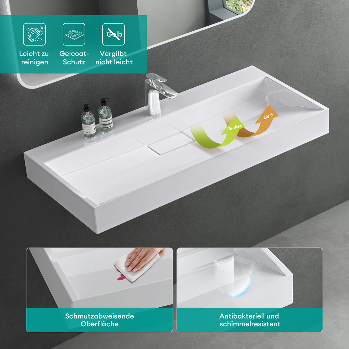 Lavabo Glasvilla Col19 Mineralguss moderno con válvula incluida