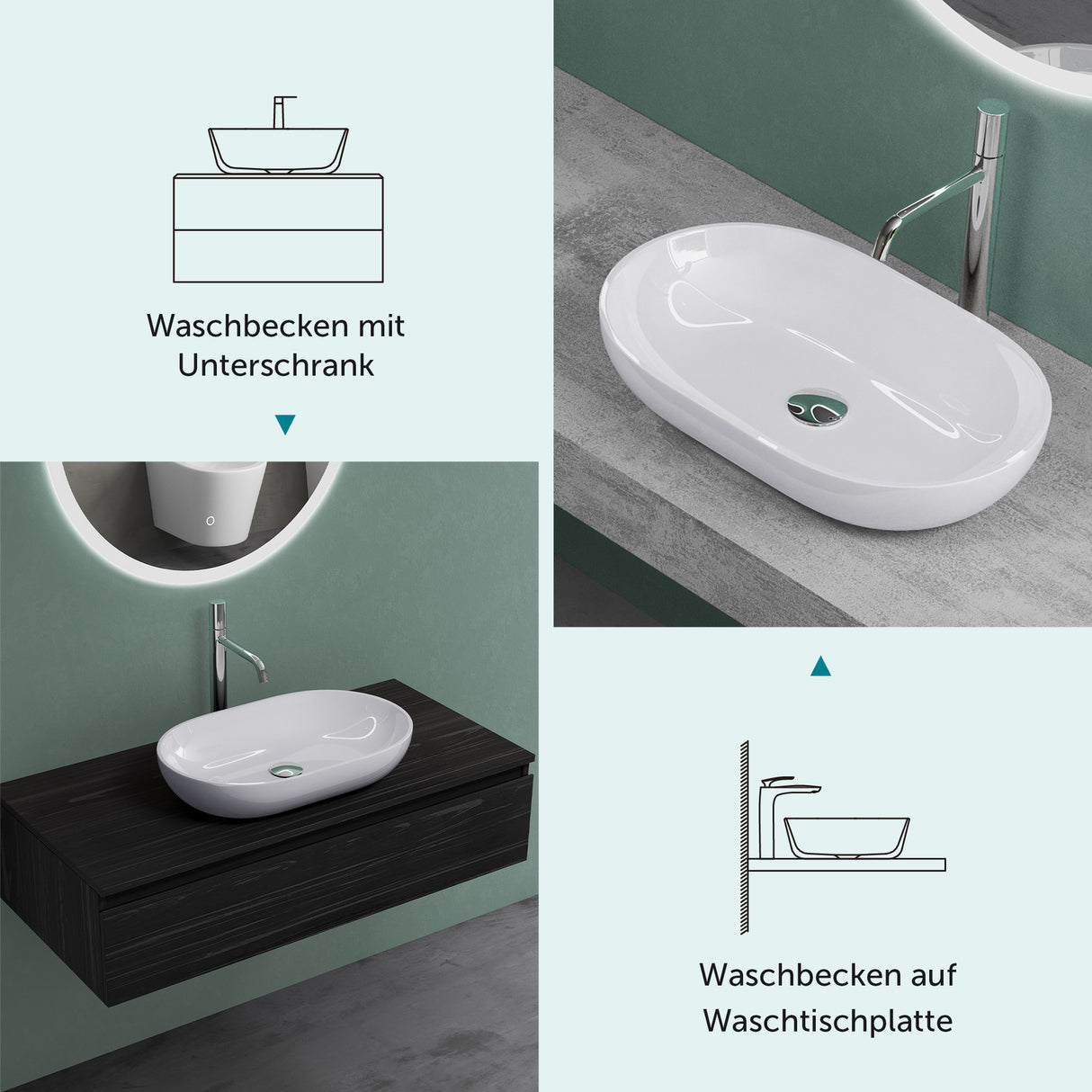 glasvilla Lavabo da Appoggio da Marmo Fuso Lavandino Bagno da Appoggio Colossum808