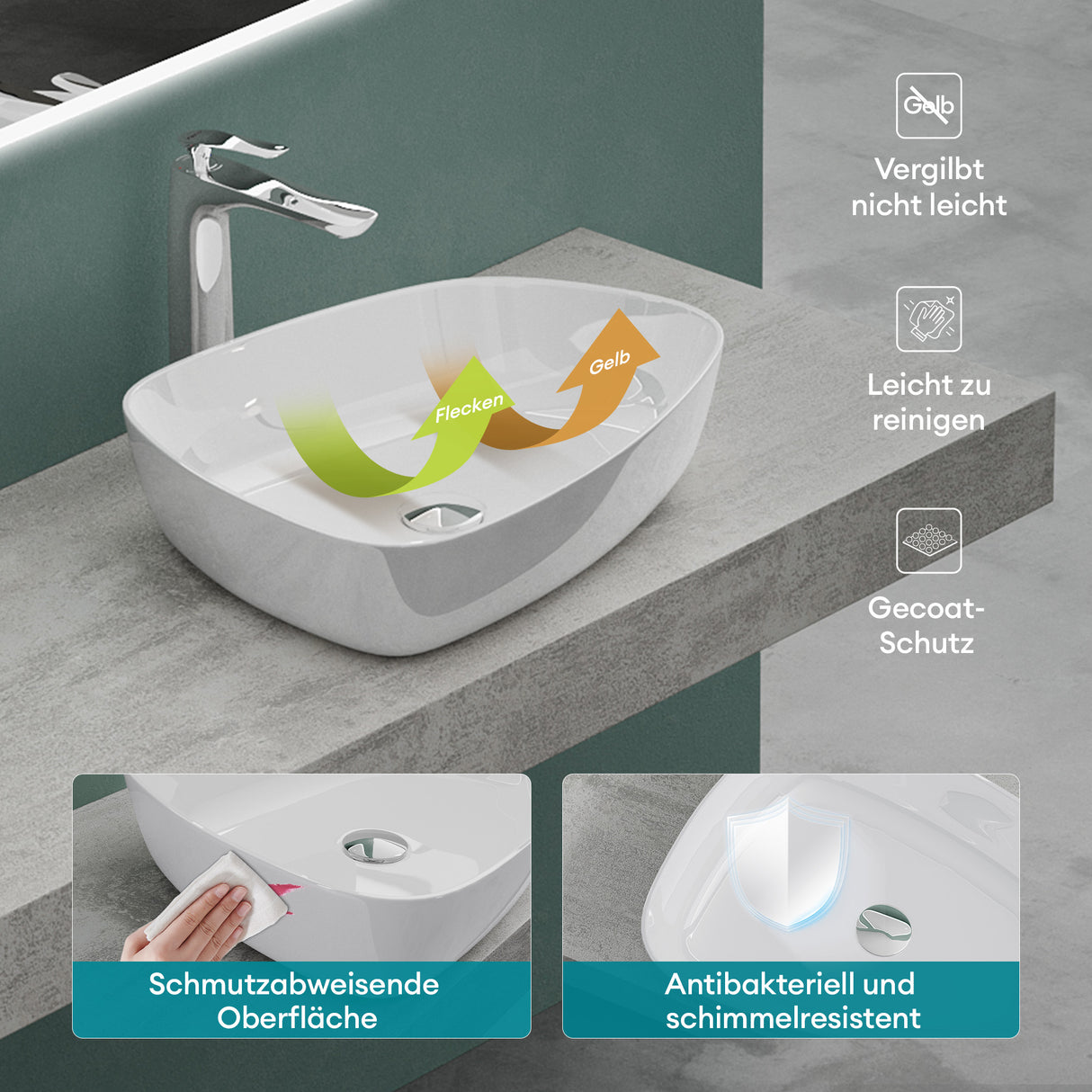 glasvilla Lavabo da Appoggio da Marmo Fuso 51.1x38.7x12cm Lavandino Bagno Rettangolare Col826
