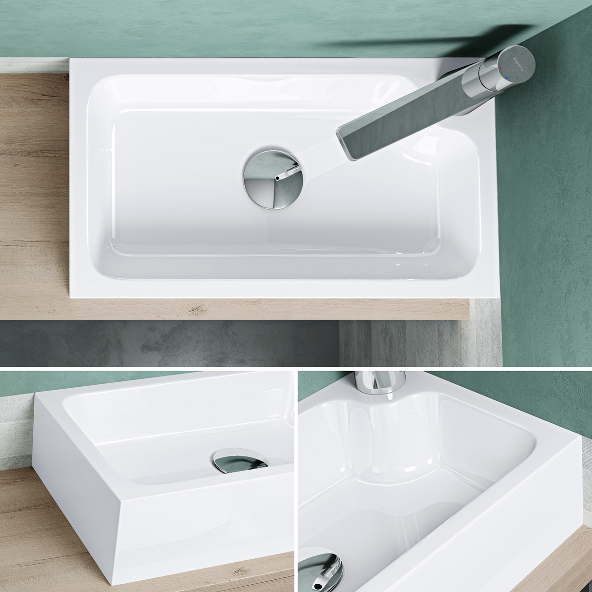 glasvilla Waschbecken Gäste WC Aufsatzwaschbecken mit Hahnloch 46x26x11cm Mineralguss Eckig Klein Waschschale Waschplatz Colossum101