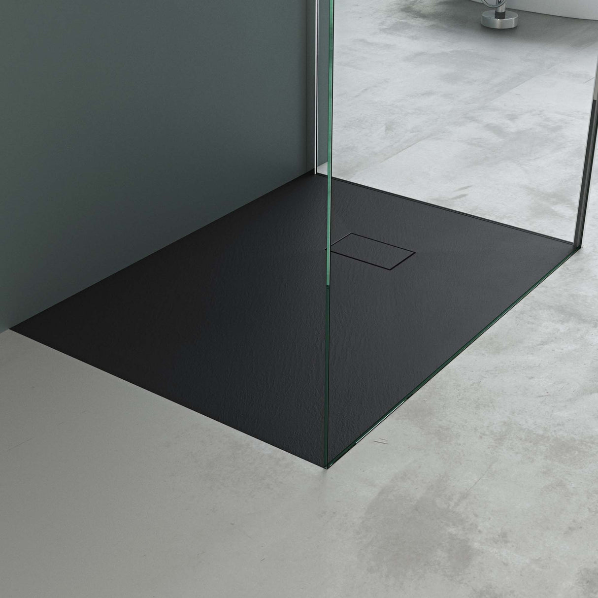 Piatto doccia Glasvilla Geoma06 in ghisa minerale piatta con attacchi DIN per installazione a filo pavimento