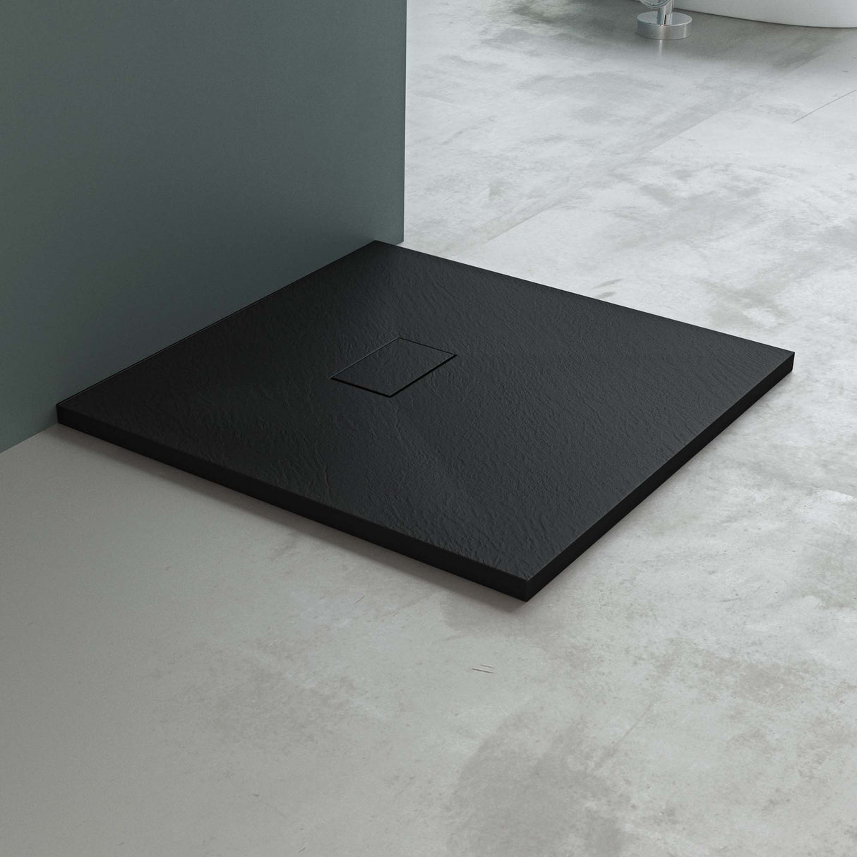 Piatto doccia Glasvilla Geoma06 in ghisa minerale piatta con attacchi DIN per installazione a filo pavimento