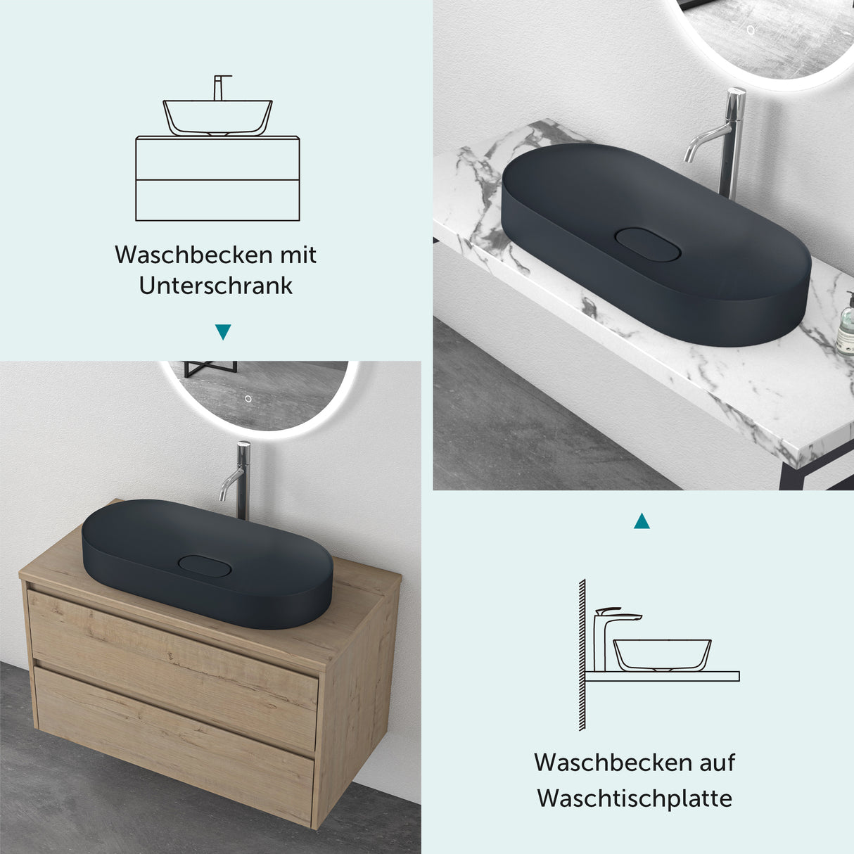 Lavandino da appoggio Glasvilla, lavabo da appoggio in ghisa minerale con rivestimento nano Colossum826