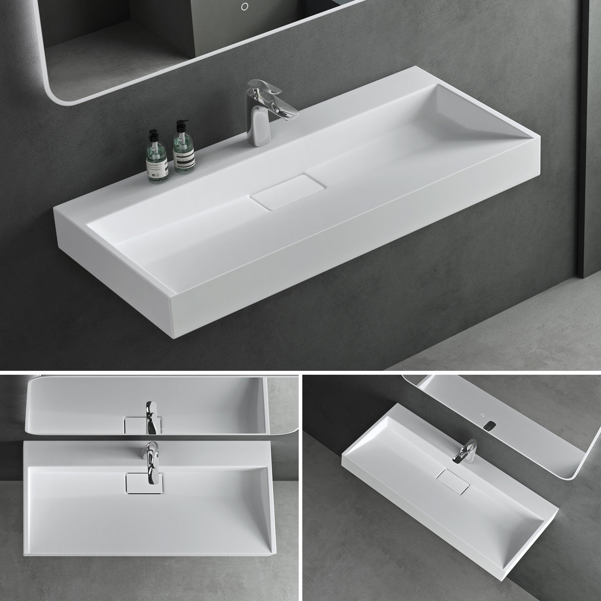 glasvilla Lavabo da Appoggio da Marmo fuso Lavabo Bagno Sospeso Lavandino Bagno Rettangolare Scarico Incluso Colossum19