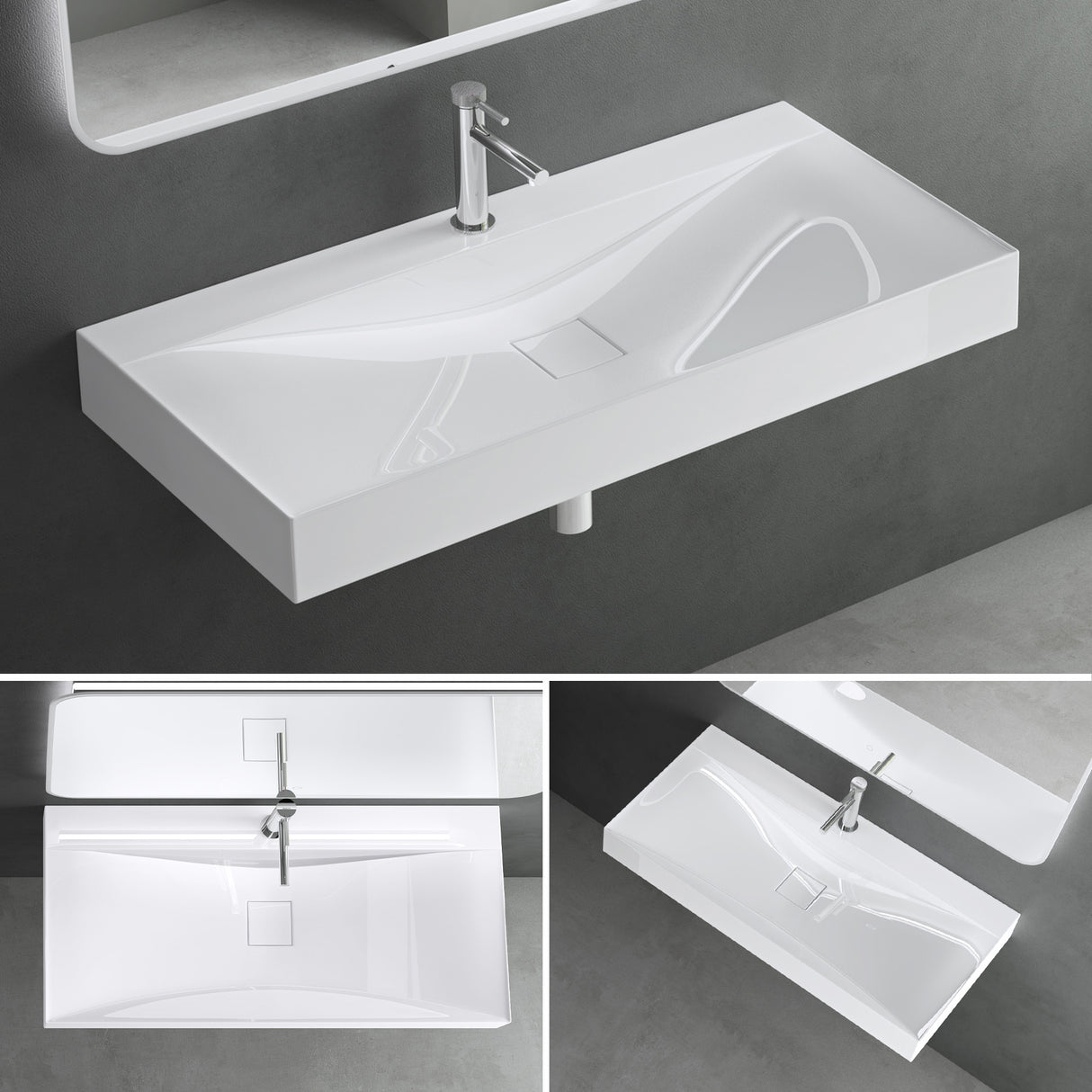 glasvilla Lavabo da Appoggio da Marmo fuso Lavabo Bagno Sospeso Lavandino Bagno Rettangolare Colossum810