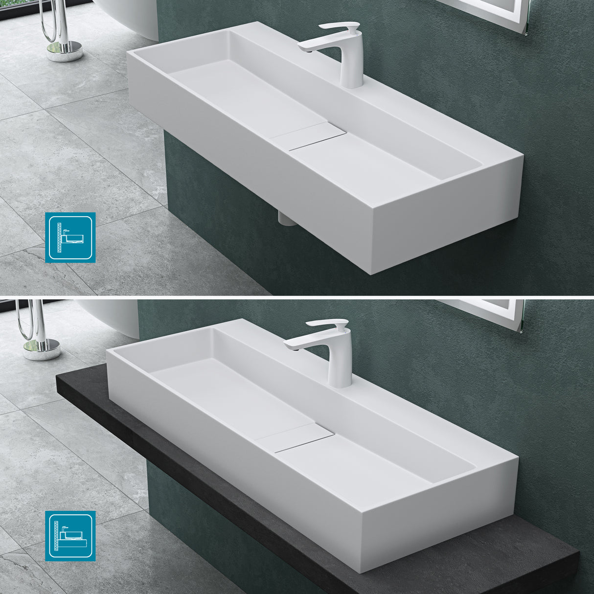 glasvilla Lavabo da Appoggio da Marmo Fuso Lavabo Bagno Sospeso Lavandino Bagno con Foro per la Rubinetteria Col6028