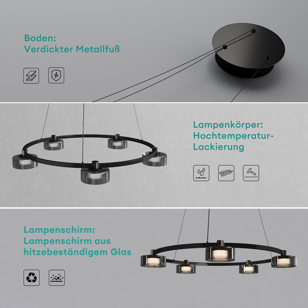 glasvilla Pendelleuchte LED Hängelampe Verstellbares Kabel Hängeleuchte für Esszimmer Wohnzimmer Schlafzimmer