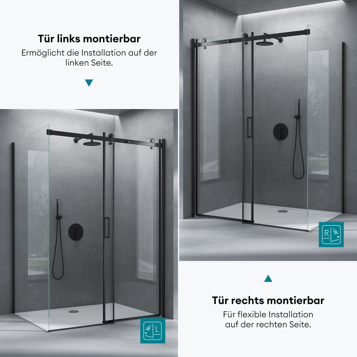 glasvilla Box doccia con Porta Scorrevole Cabina Angolare in Vetro 8 mm di Sicurezza ESG con Rivestimento Nano, Meccanismo di Sollevamento/abbassamento, Rav19 Nero