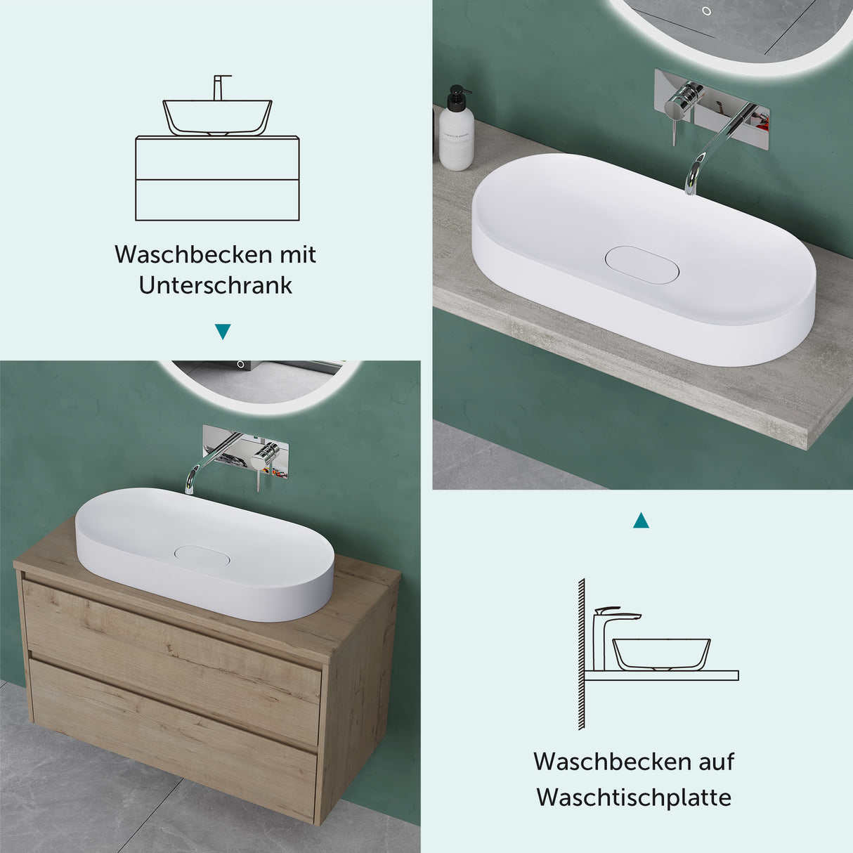 Lavandino da appoggio Glasvilla, lavabo da appoggio in ghisa minerale con rivestimento nano Colossum826
