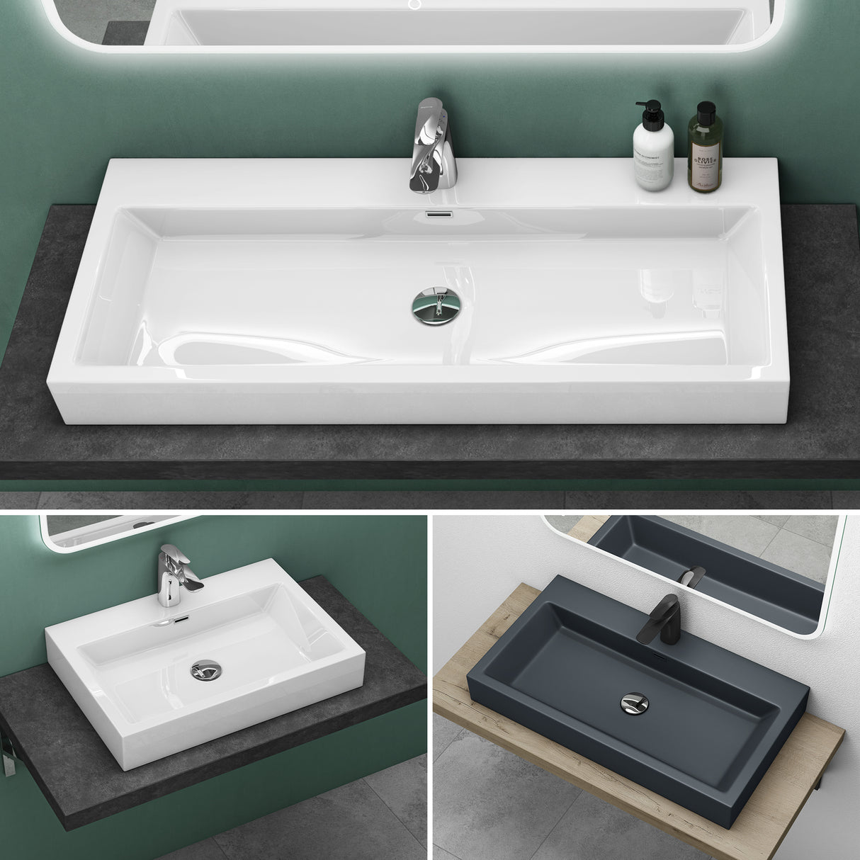 glasvilla Lavabo da Appoggio da Marmo Fuso Lavandino Bagno Rettangolare con 1 Foro per Rubinetto Colossum18