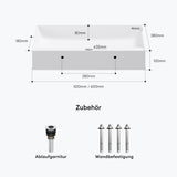 Lavabo Glasvilla, lavabo à poser, lavabo suspendu, en fonte minérale, rectangulaire, meuble-lavabo Col630