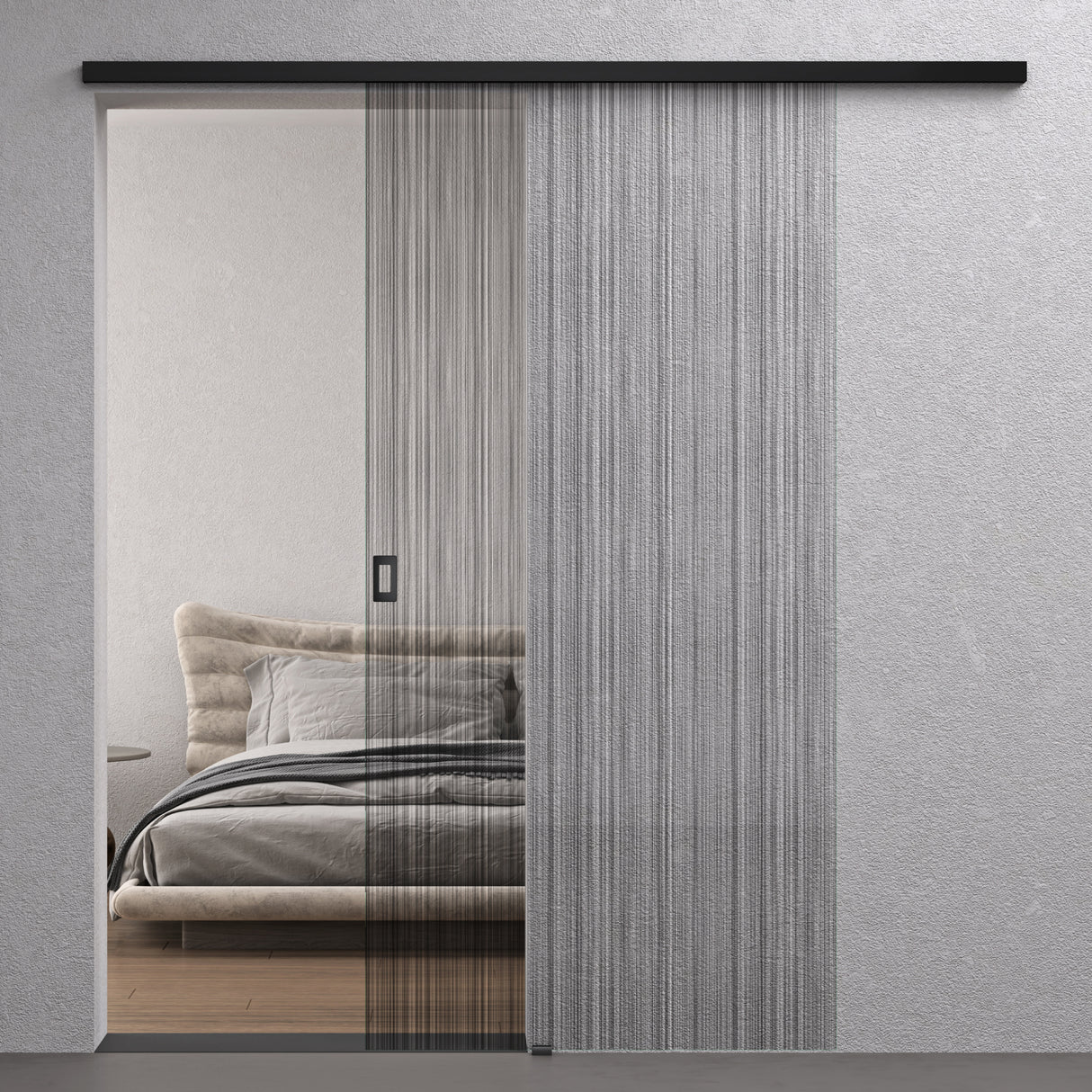 glasvilla Glasschiebetür komplettset Zimmertür Mate Negro 8mm ESG-Sicherheitsglas, Schiebetür Glas negro cepillado con riel de aluminio Muranino-001