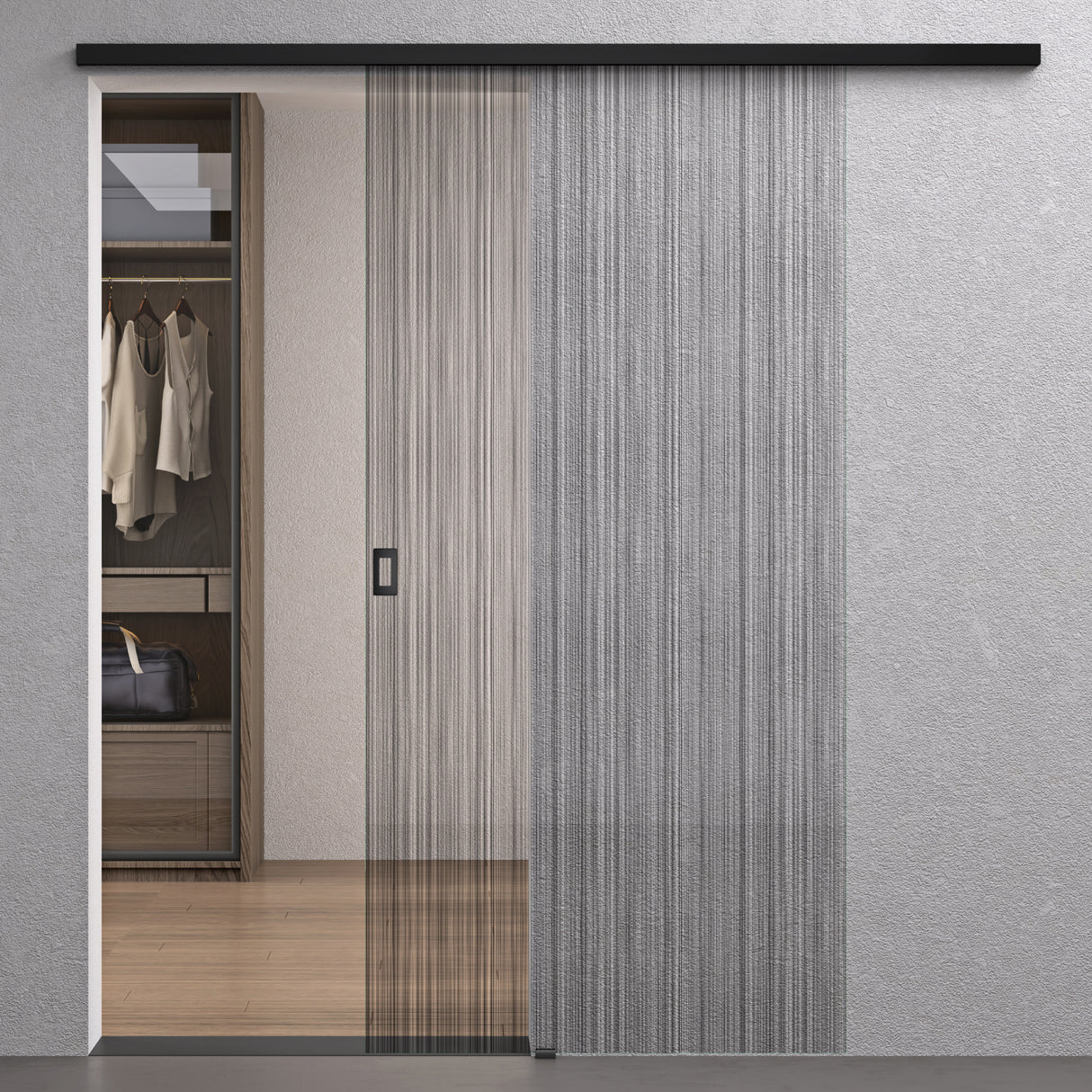 glasvilla Glasschiebetür komplettset Zimmertür Mate Negro 8mm ESG-Sicherheitsglas, Schiebetür Glas negro cepillado con riel de aluminio Muranino-001