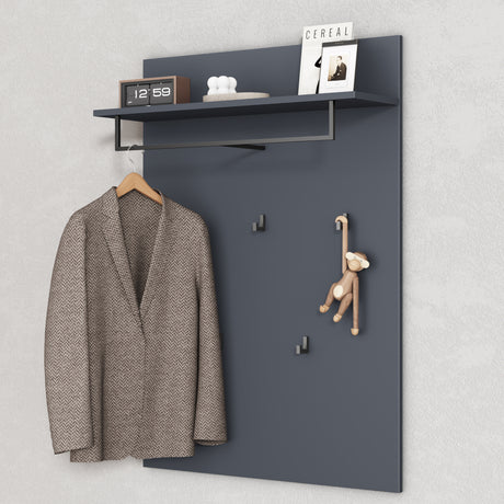 glasvilla Pannello Appendiabiti da Parete con Asta e 5 Appendiabiti, Mensola, Appendiabiti Guardaroba per Ingresso Corridoio, Gabo-01