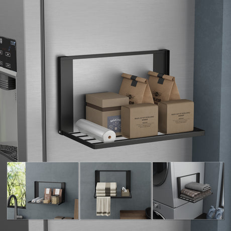 Porte-serviettes magnétique Glasvolla pour salle de bain, étagère pliable et murale sans perçage, 41 x 25 cm, multifonctionnel, pour réfrigérateur, salle de bain, cuisine - Folda-01