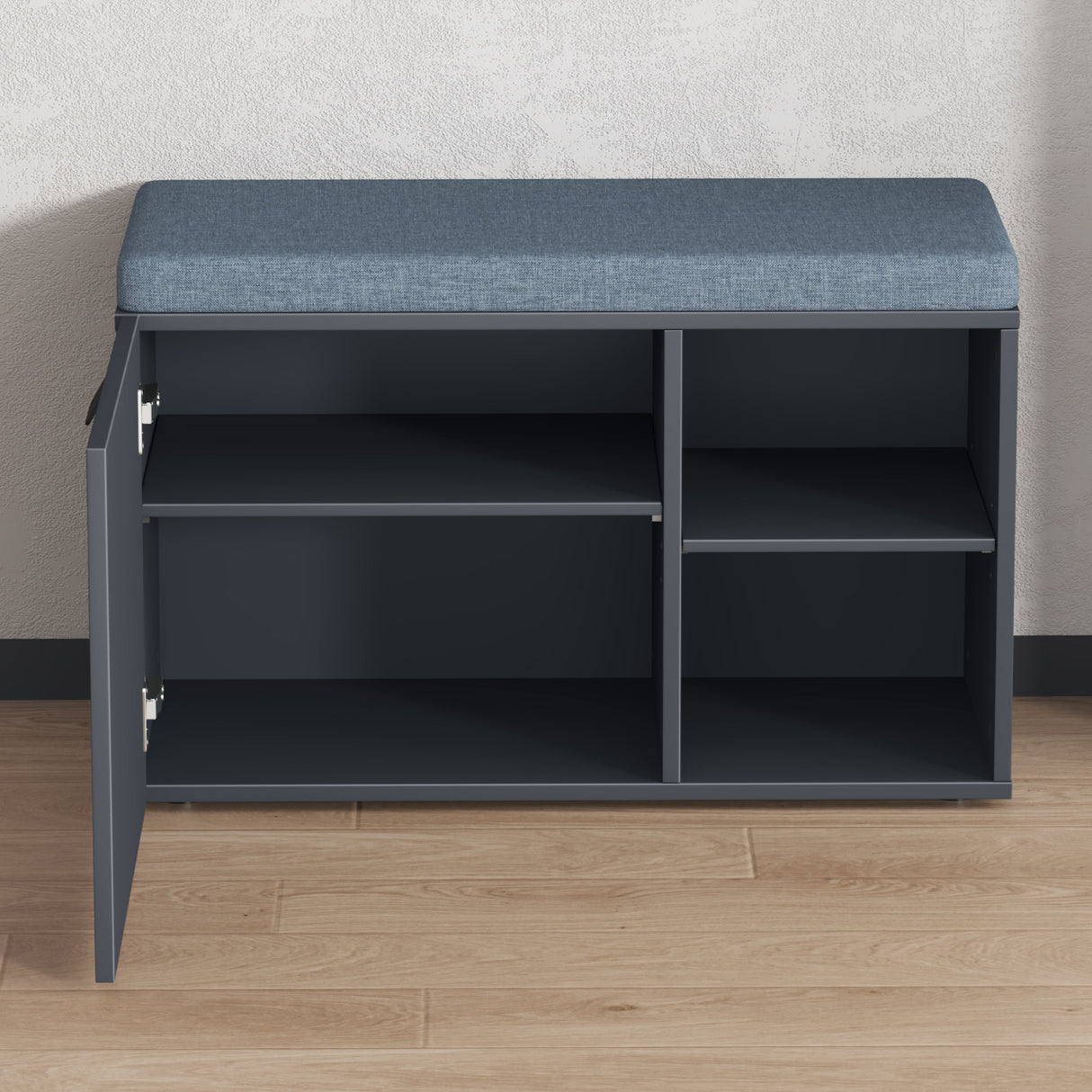 glasvilla Schuhbank mit Sitzfläche, Schuhregal mit Schiebetüren und offenen Fächern, gepolsterter Sitz, verstellbare Ablagen  80x37x50cm Zitta-01