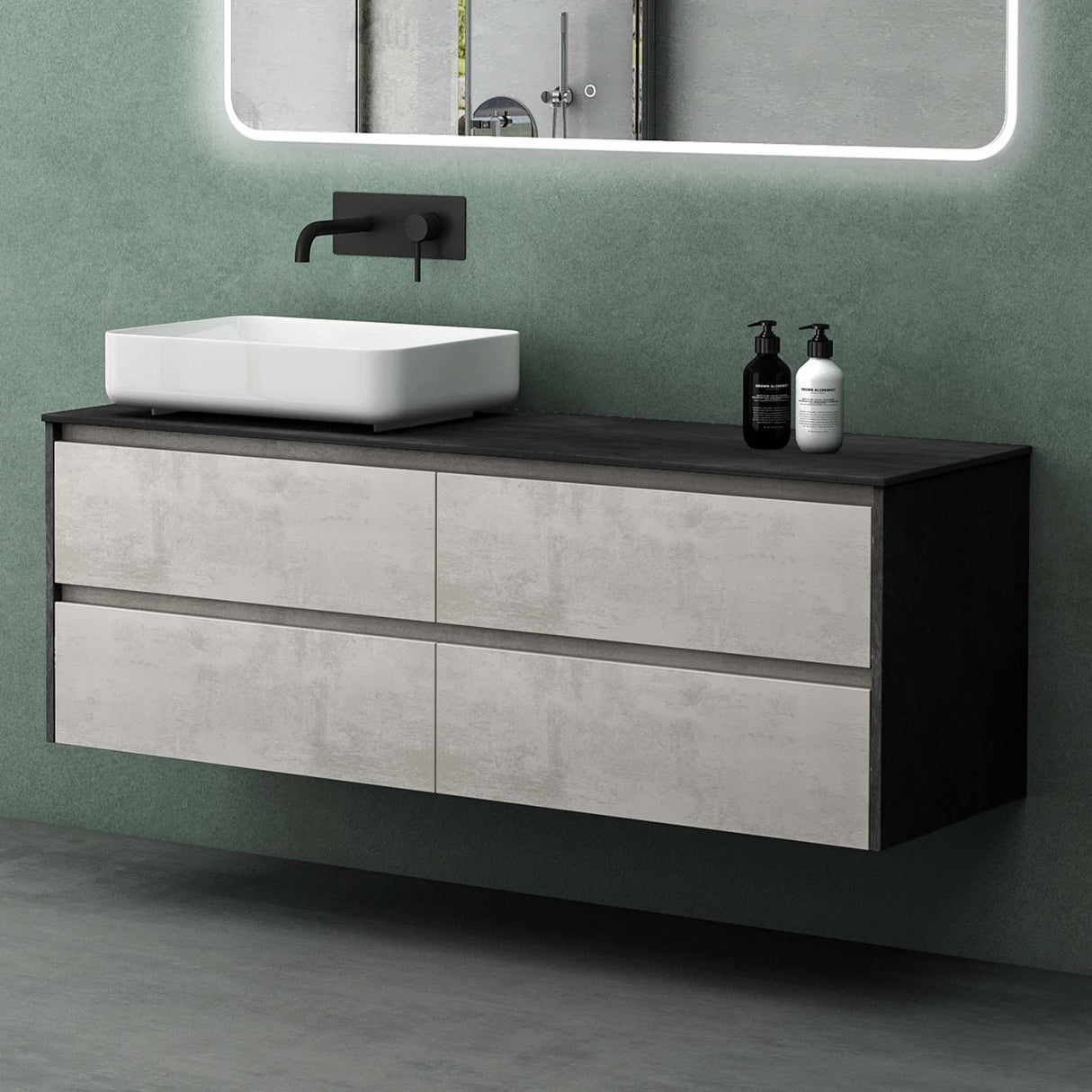 Set di mobili da bagno Glasvilla, mobile lavabo con 2 cassetti, lavabo normale incluso 