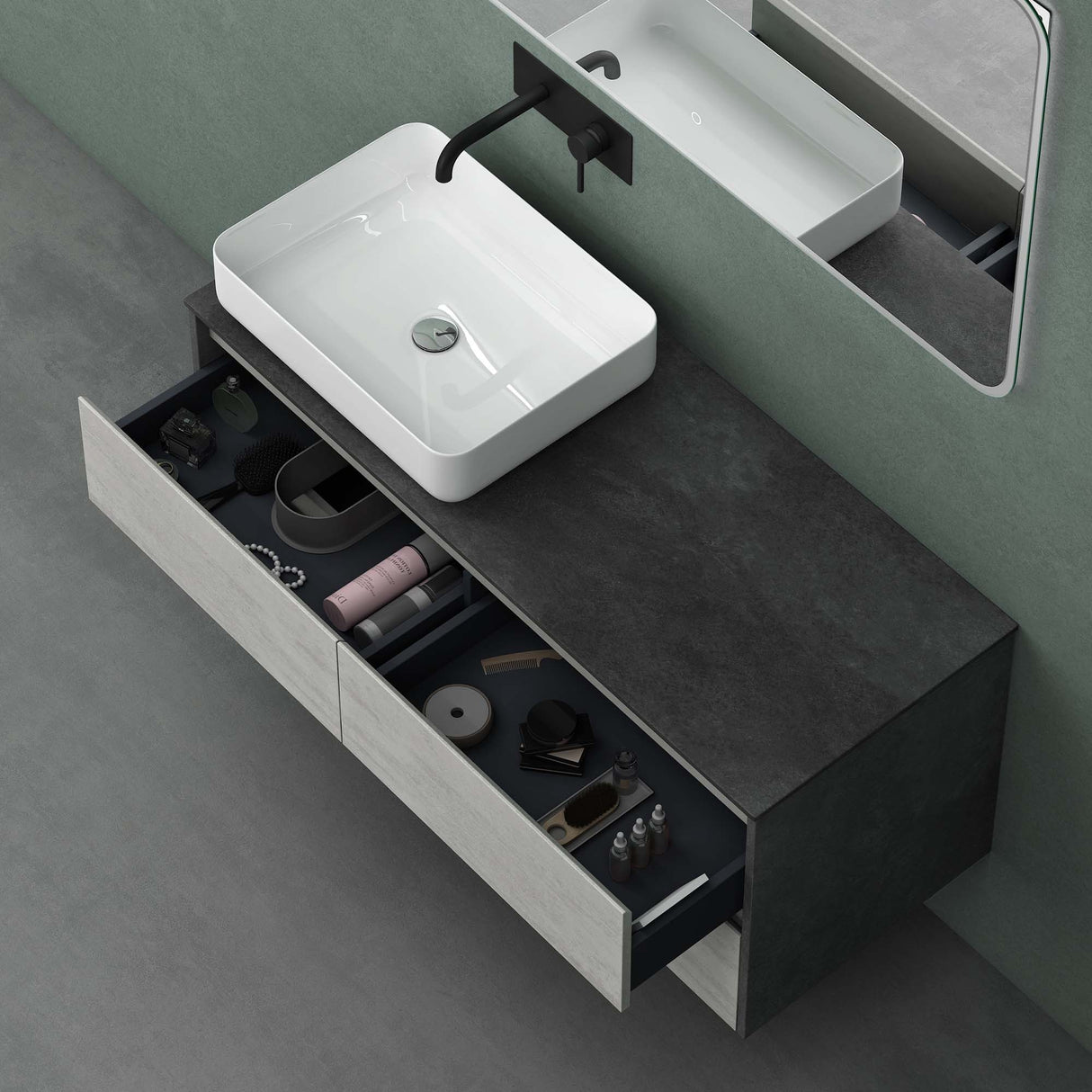 Set di mobili da bagno Glasvilla, mobile lavabo con 2 cassetti, lavabo normale incluso 