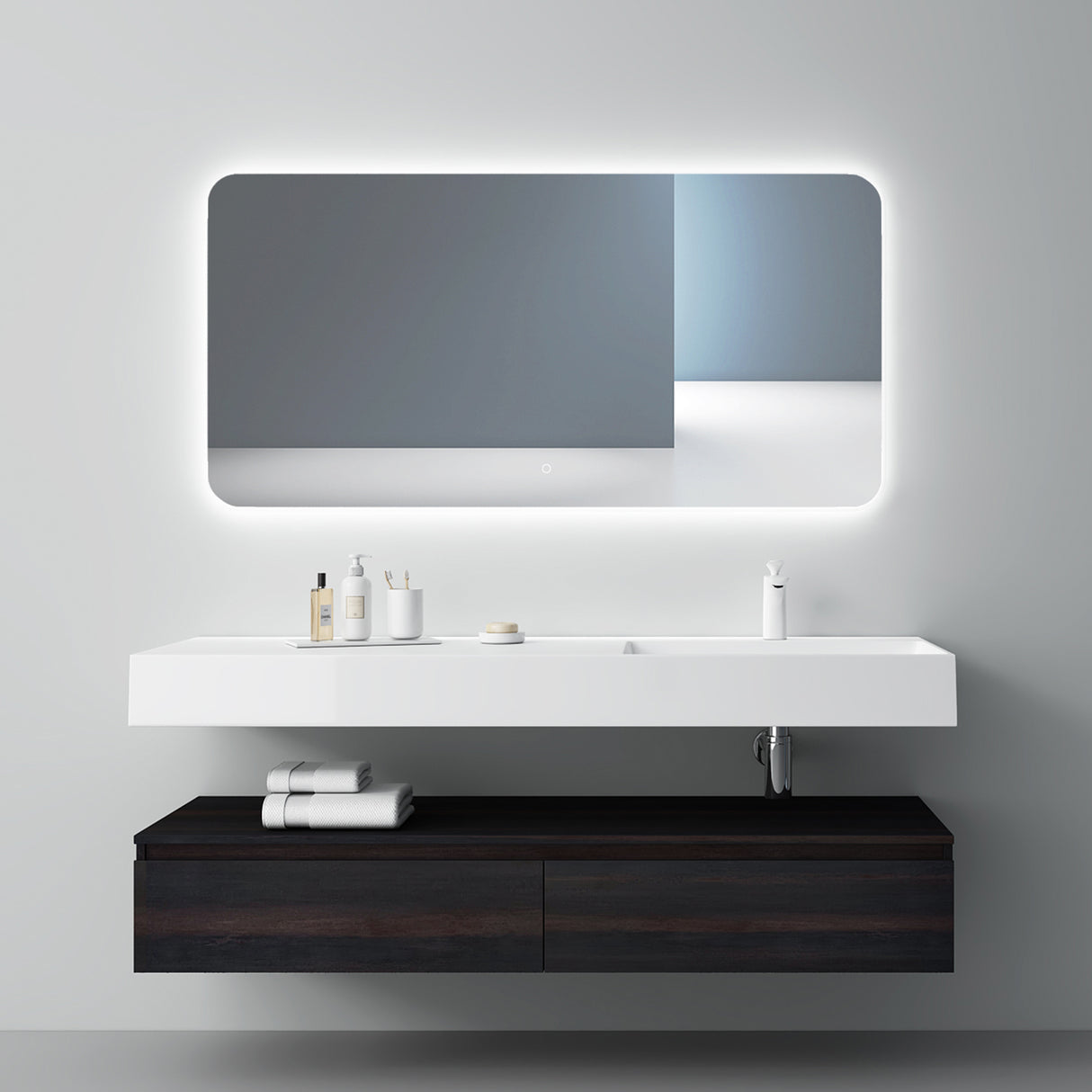 glasvilla Mobile Bagno Sospeso 150x48x25cm con Cassetti a Chiusura Soft-Close Mobile da Bagno con Lavabo da Marmo Fuso UP