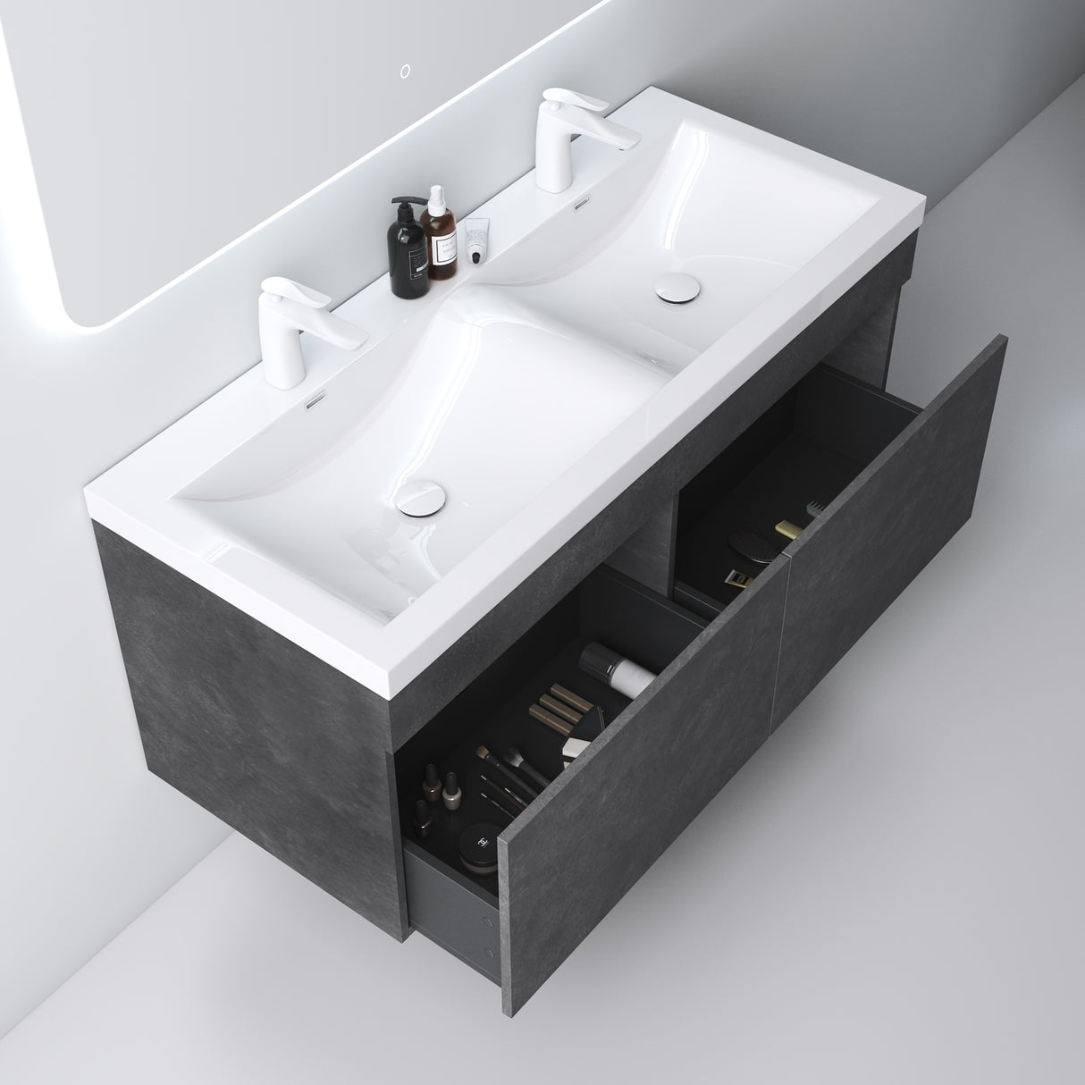 glasvilla Mobile Bagno Sospeso Mobili da Bagno con Lavabo da Marmo fuso, Botanica