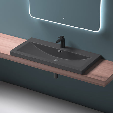 glasvilla Lavabo Incasso da Marmo fuso Lavabo Sottopiano Rettangolare Lavandino Bagno con 1 Foro per Rubinetto e Troppopieno Col01
