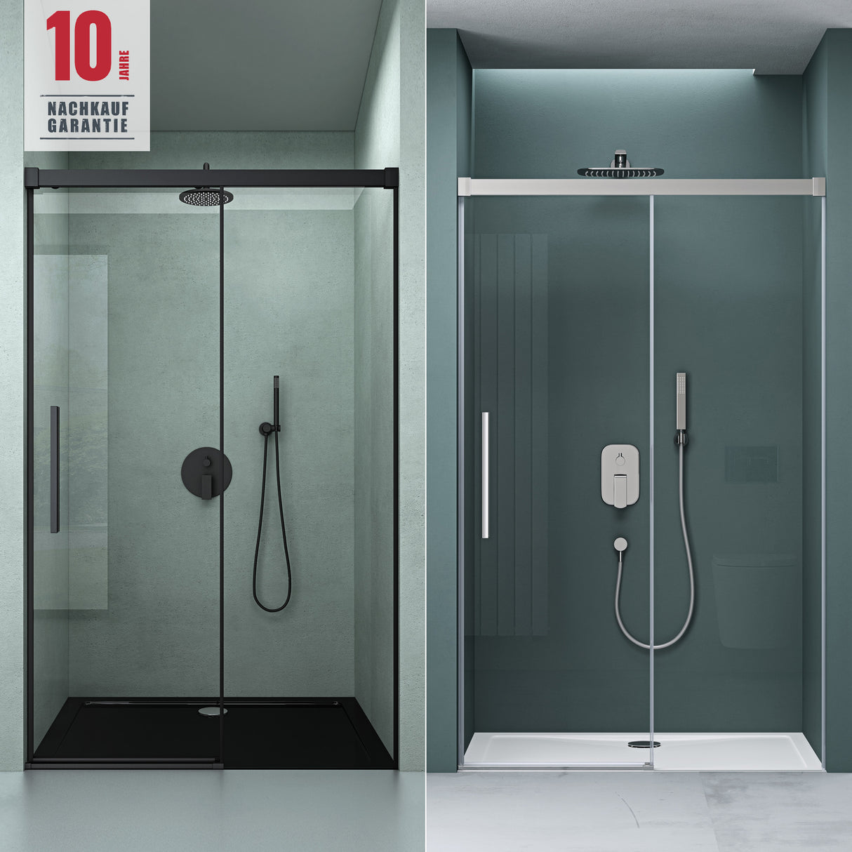 glasvilla Duschtür Nischentür dusche Duschabtrennung Chrom und Schwarz Duschkabine Nischenschiebetür 6mm ESG-Sicherheitsglas inkl. Soft-Close Teramo12K