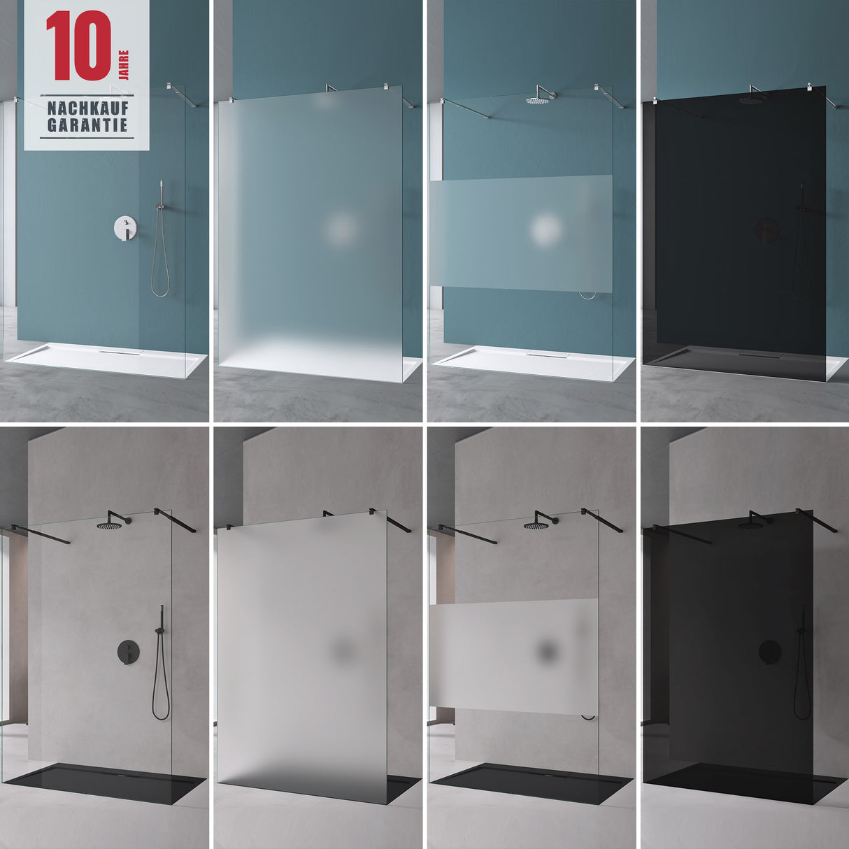 glasvilla Box Doccia Walk-In in Vetro 8mm Parete Doccia in Vetro di Sicurezza ESG con 2 Bracci Sostegni Telescopici, Stabilizzatore Rettangolare Bremen01+2