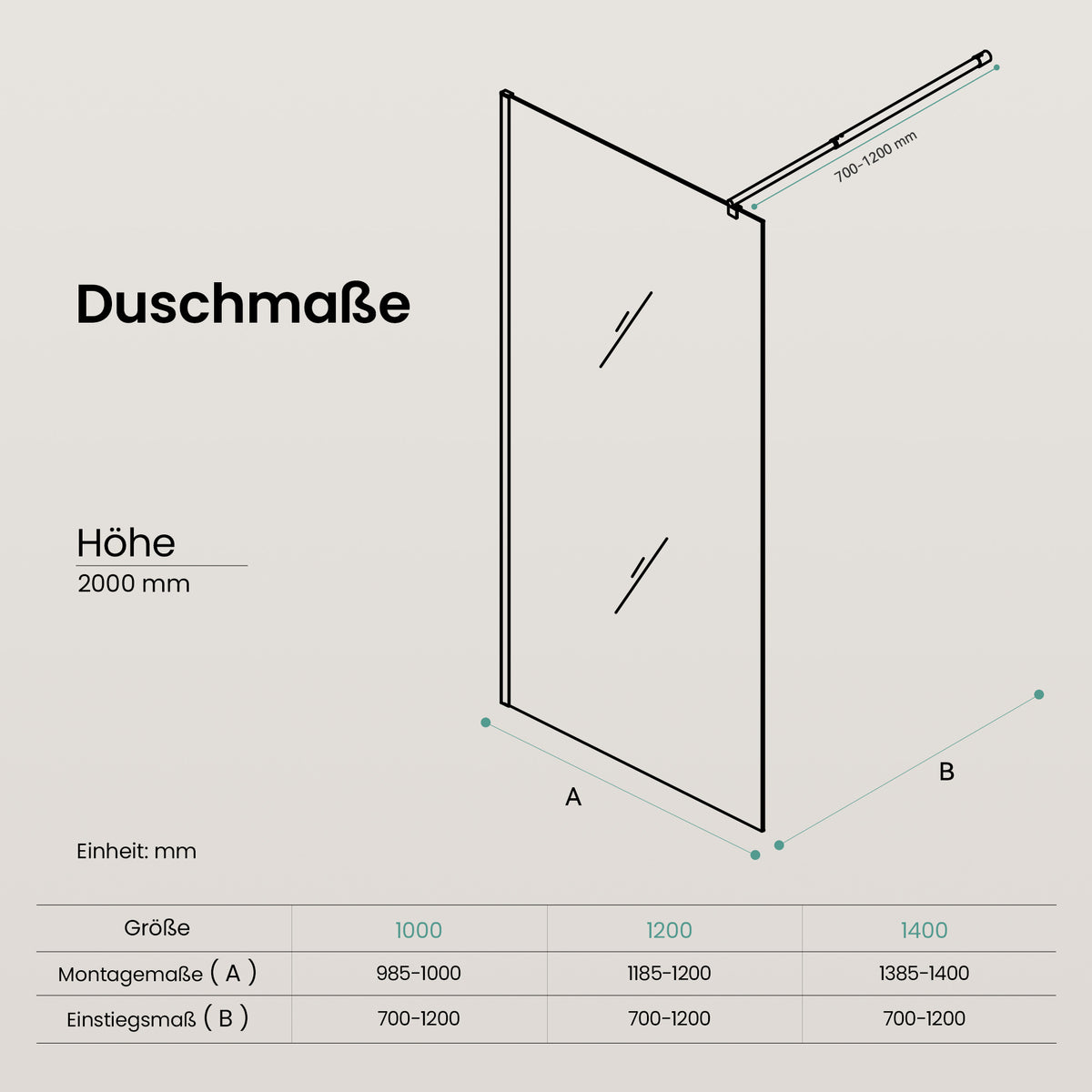 glasvilla Duschwand für Dusche Duschabtrennung  Walk-In Dusche  Duschtrennwand Schwarz 8mm ESG-Sicherheitsglas NANO Klarglas mit geometrischem Design MMBR3 Bremen01Plus-GM
