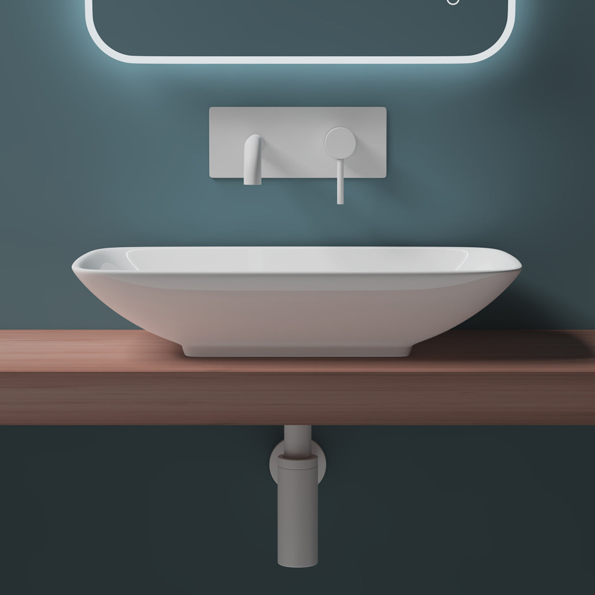glasvilla Lavabo da Appoggio in Ceramica Lavandino Bagno Bianco con Nano Rivestimenti Brüssel159