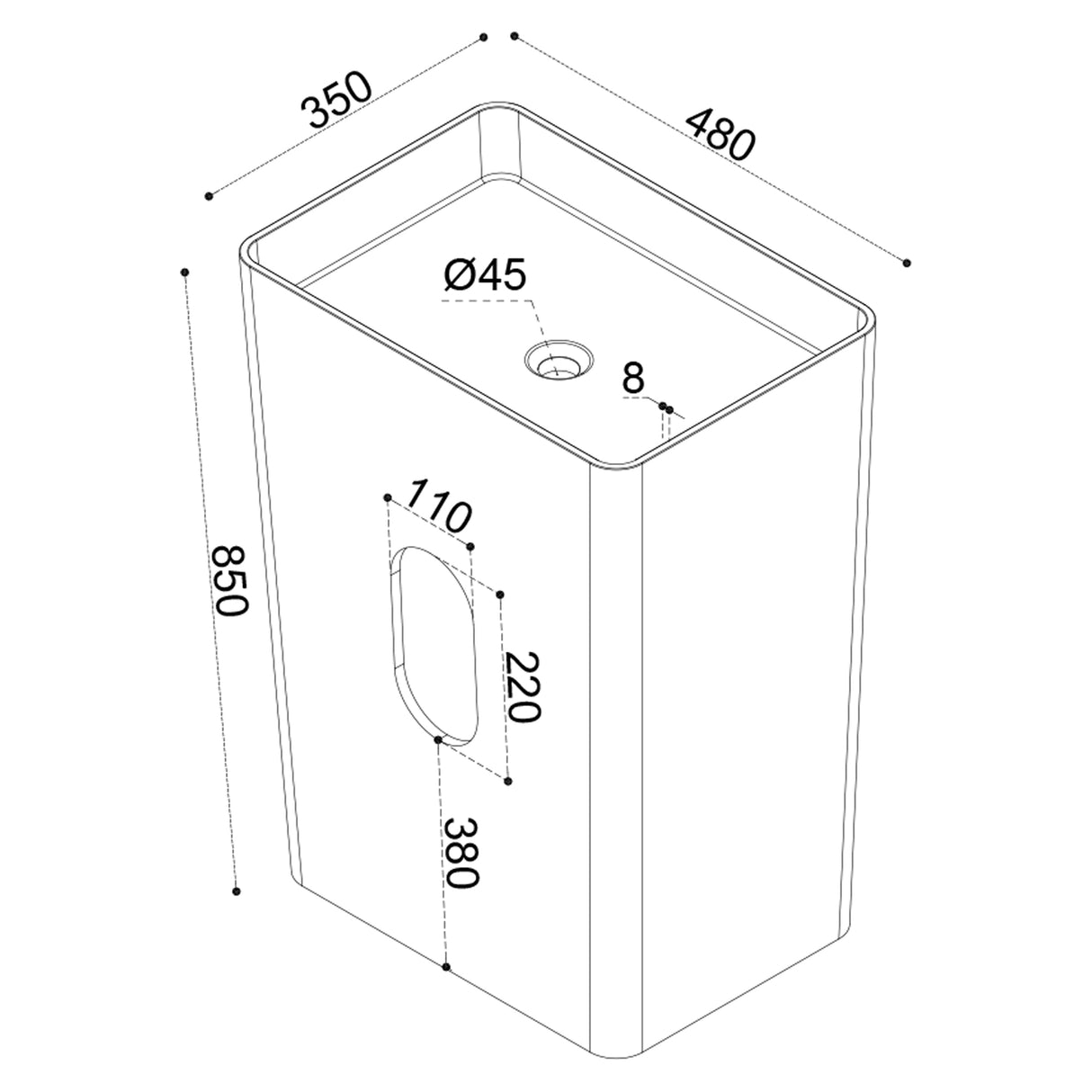 glasvilla Design Standwaschbecken freistehend Col36 weiß aus Mineralguss Waschtisch, BTH: 60x42x80cm