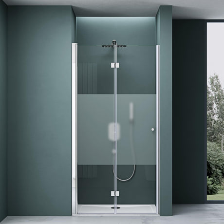 glasvilla Box Doccia a Nicchia in Vetro con Porte Scorrevoli Box Cabina Doccia in Vetro Trasparente e Parzialmente Satinato di Sicurezza ESG con Rivestimento Nano Teramo26K+MS