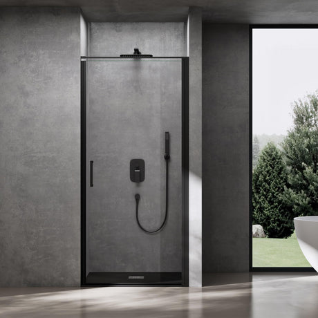 glasvilla Box Doccia a Nicchia in Vetro di Sicurezza 8mm con Meccanismo di Sollevamento e Abbassamento Cabina Doccia Cromata e Nera in Vetro Trasparente e Parzialmente Smerigliato Box Doccia con Rivestimento Nano Teramo36K