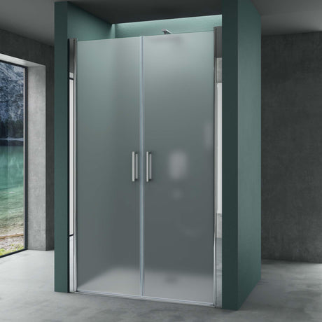 glasvilla Box Doccia a Nicchia in Vetro di Sicurezza Trasparente/Parzialmente Smerigliato/Smerigliato Porta Doppia Per Doccia a Nicchia Cabina Bagno con Meccanismo di Sollevamento e Abbassamento Teramo24K+MS+VS