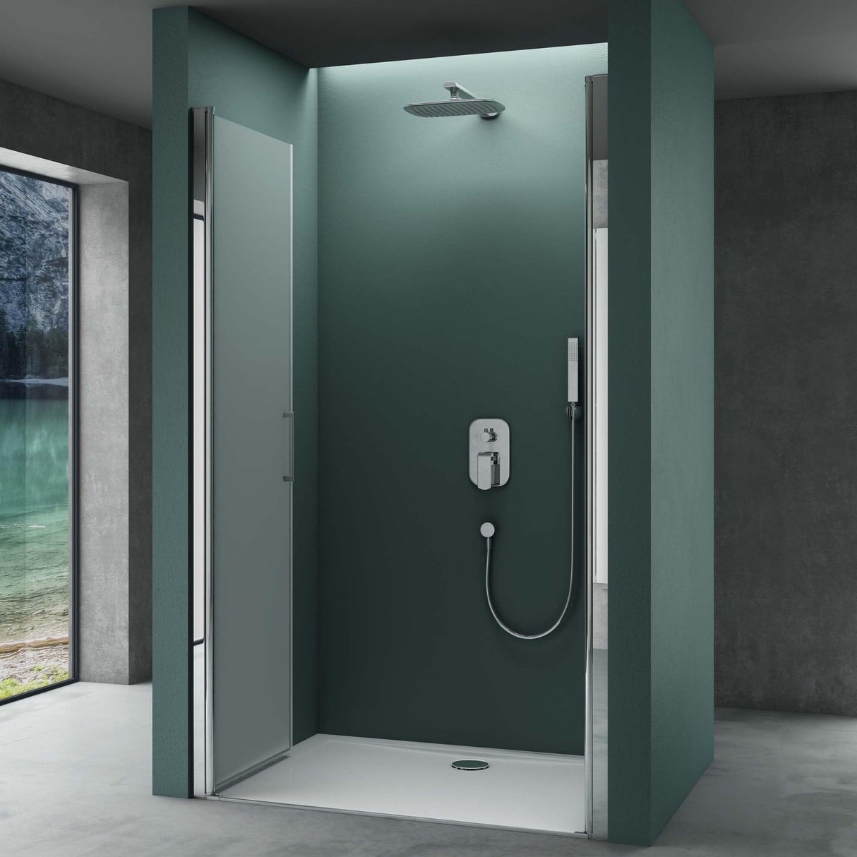glasvilla Duschtür Nischentür dusche Duschabtrennung Duschkabine Schwingtür 180° Doppeltür 6mm ESG Nano-Beschichtung Klarglas/Satiniert Streifen/Vollsatiniert mit Hebe- und Senkmechanismus Teramo24K+MS+VS