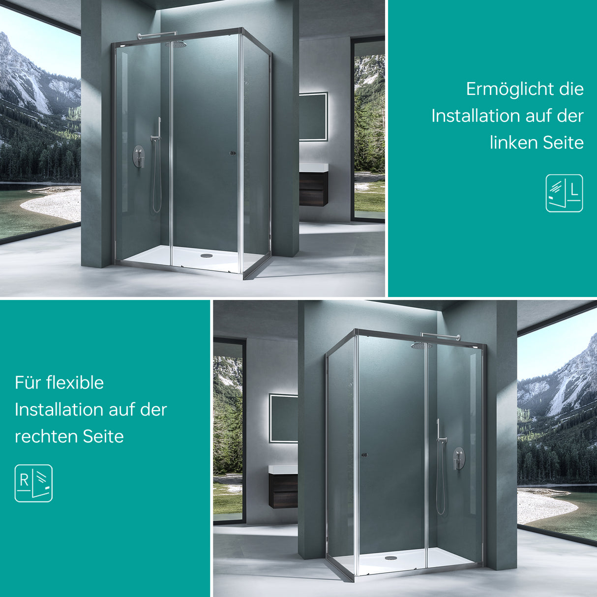 glasvilla Box Doccia in Vetro Box Cabina Doccia Angolare con Porta Scorrevole e Nano Rivestimenti 190cm Ravenna16L-K