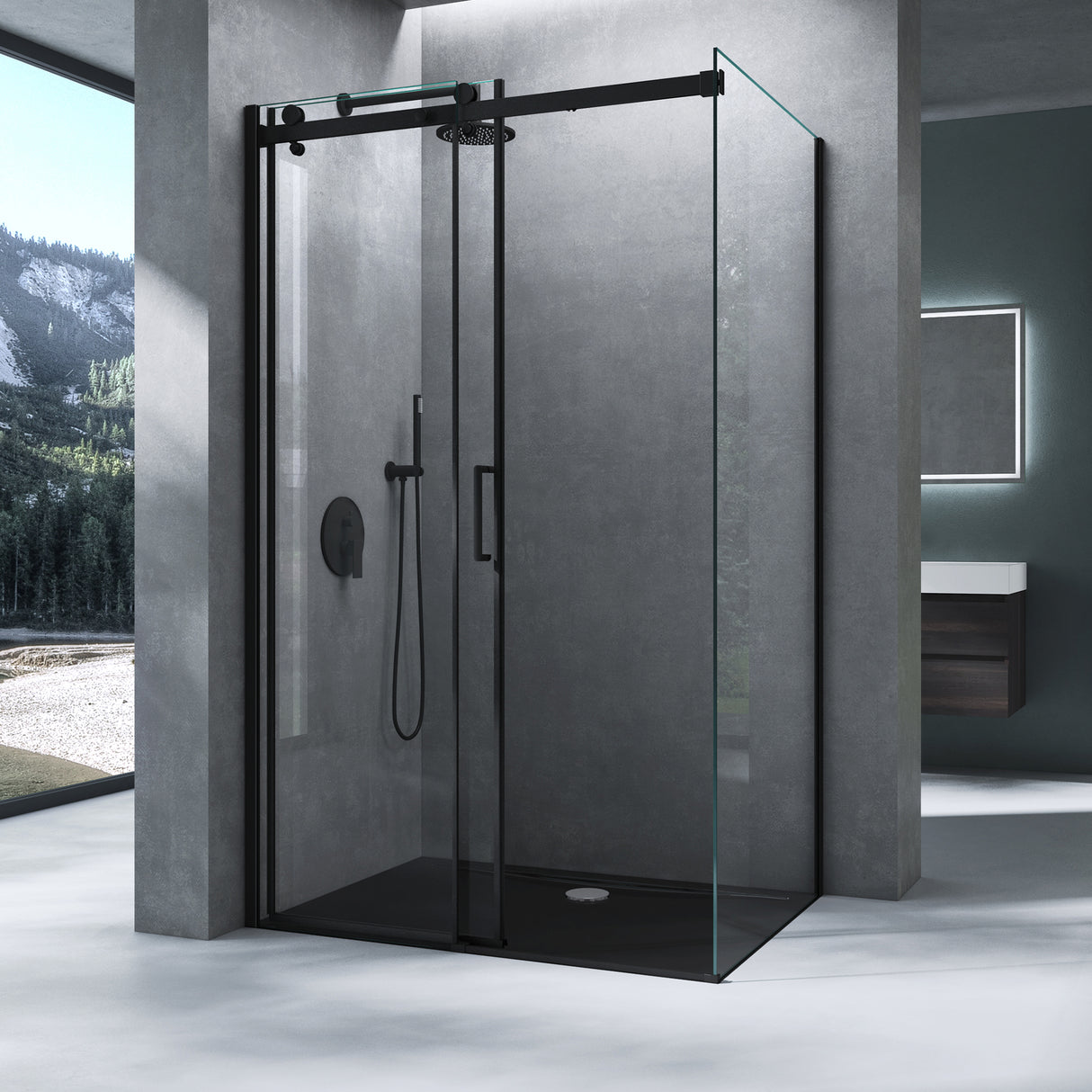 glasvilla Box doccia con Porta Scorrevole Cabina Angolare in Vetro 8 mm di Sicurezza ESG con Rivestimento Nano, Meccanismo di Sollevamento/abbassamento, Rav19 Nero