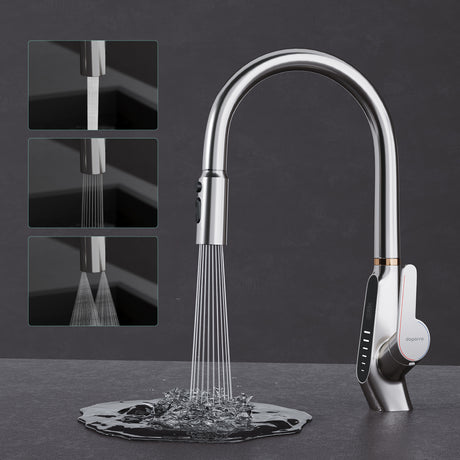 glasvilla Rubinetto da Cucina Estraibile con 3 Modalità e di Getto e Display digitale a LED Rubinetto per Lavello con Tubi e Accesorri Ruotabile a 360° MS-8085