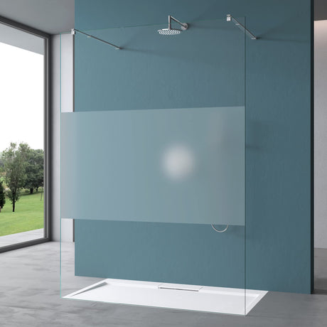 Paroi de douche Glasvilla avec 2 barres de support pour douche à l'italienne, verre trempé de sécurité 8 mm avec nano-revêtement, stabilisateur rectangulaire, Bremen01+2