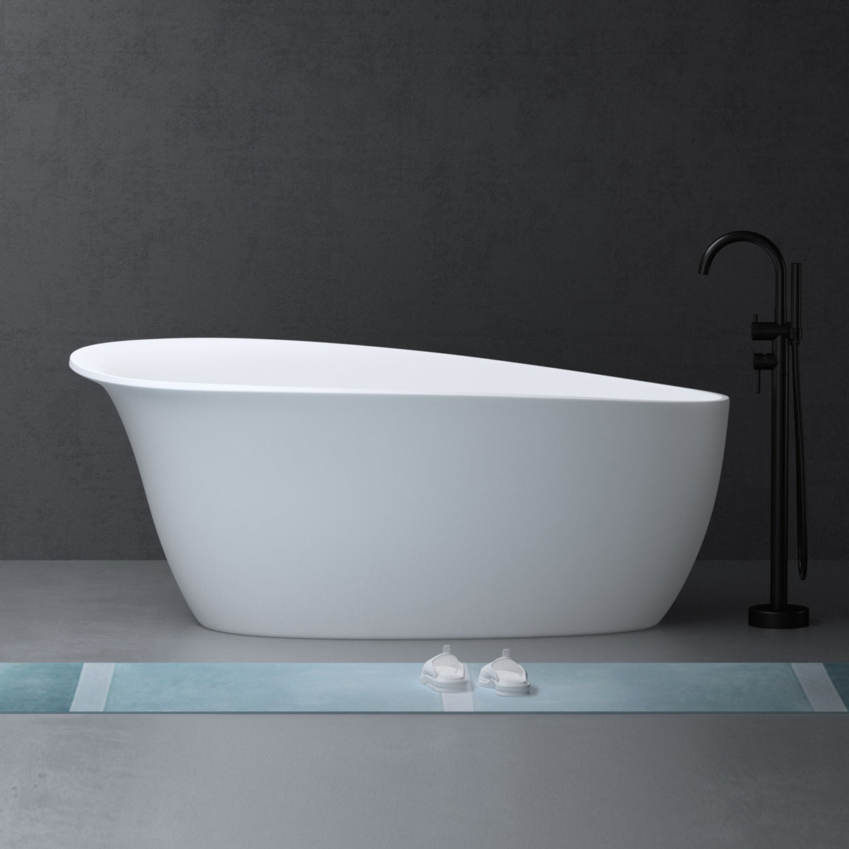 glasvilla Vasca da Bagno Freestanding, Vasca da Bagno in Marmo Fuso con Rivestimento Nano, Bianca Opaca