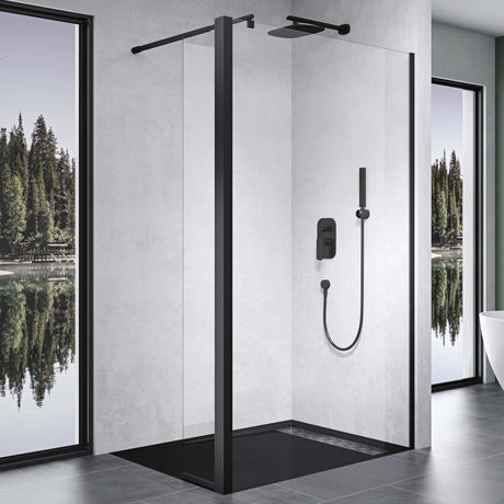 glasvilla Box Doccia Walk-In con Vetro Laterale 30cm, Parete Doccia in Vetro Trasparente da 10mm con Stabilizzatore Rotondo e Rettangolare, Vetro di Sicurezza ESG con Rivestimento Nano Bremen02K-Plus