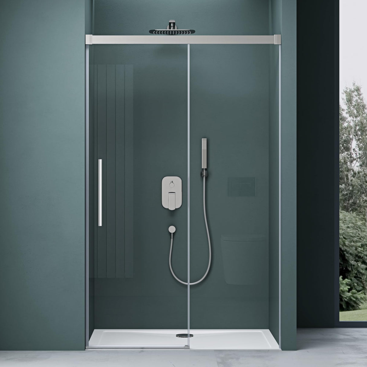 glasvilla Duschtür Nischentür dusche Duschabtrennung Chrom und Schwarz Duschkabine Nischenschiebetür 6mm ESG-Sicherheitsglas inkl. Soft-Close Teramo12K